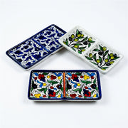 2-Section Rectangular Serving Tray 6.3 Inch shown in all three hand-painted patterns