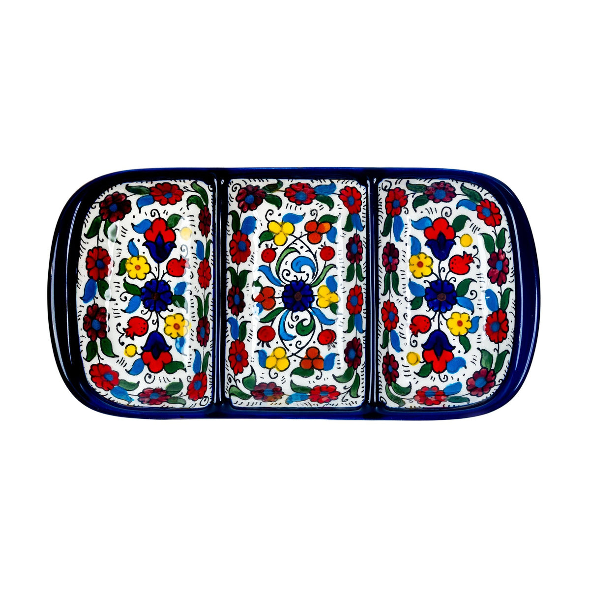 3-Section Rectangular Serving Tray 9.84 Inch in Floral, seen from above