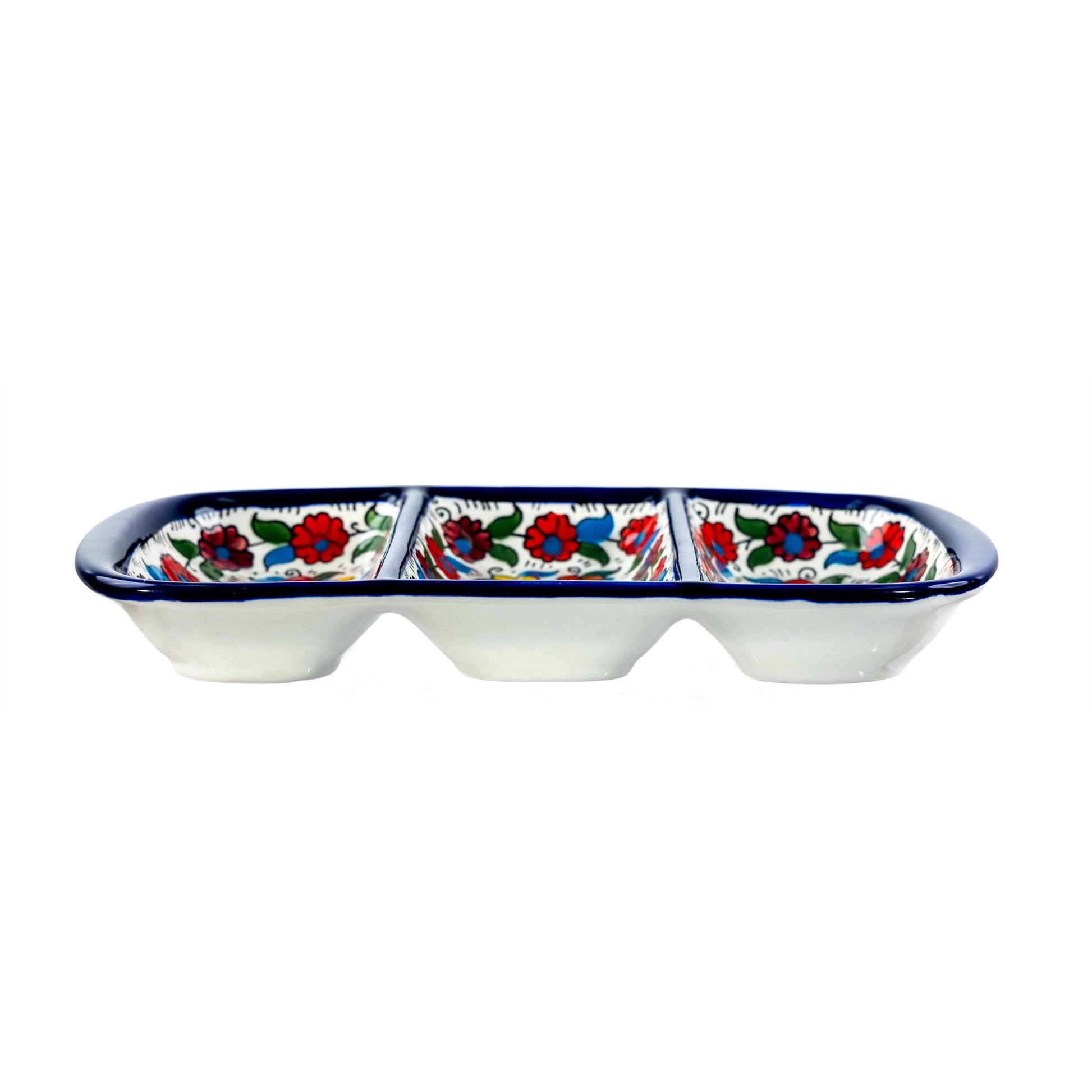 3-Section Rectangular Serving Tray 9.84 Inch in Floral, side view