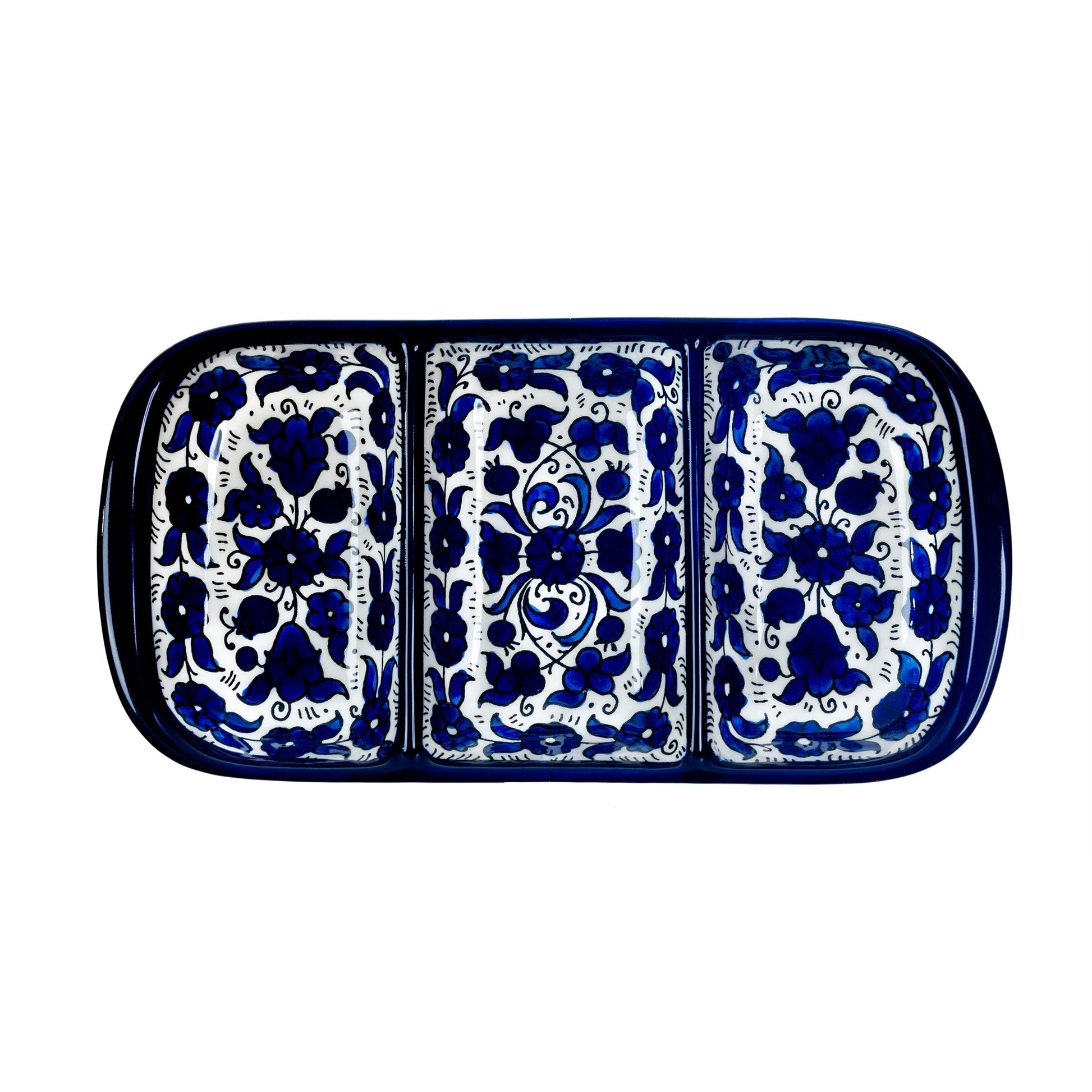 3-Section Rectangular Serving Tray 9.84 Inch in Indigo, seen from above