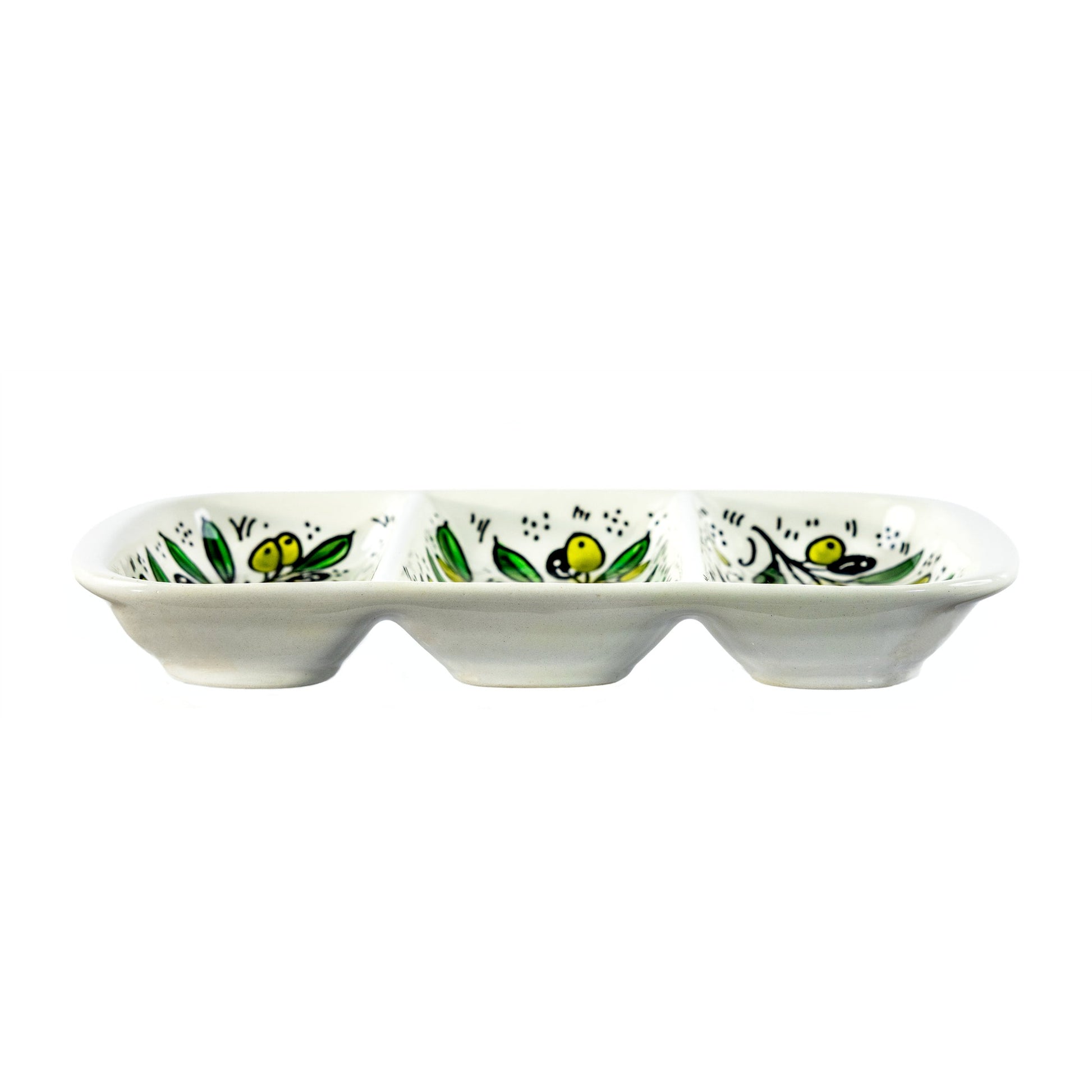 3-Section Rectangular Serving Tray 9.84 Inch in Olive Green, side view