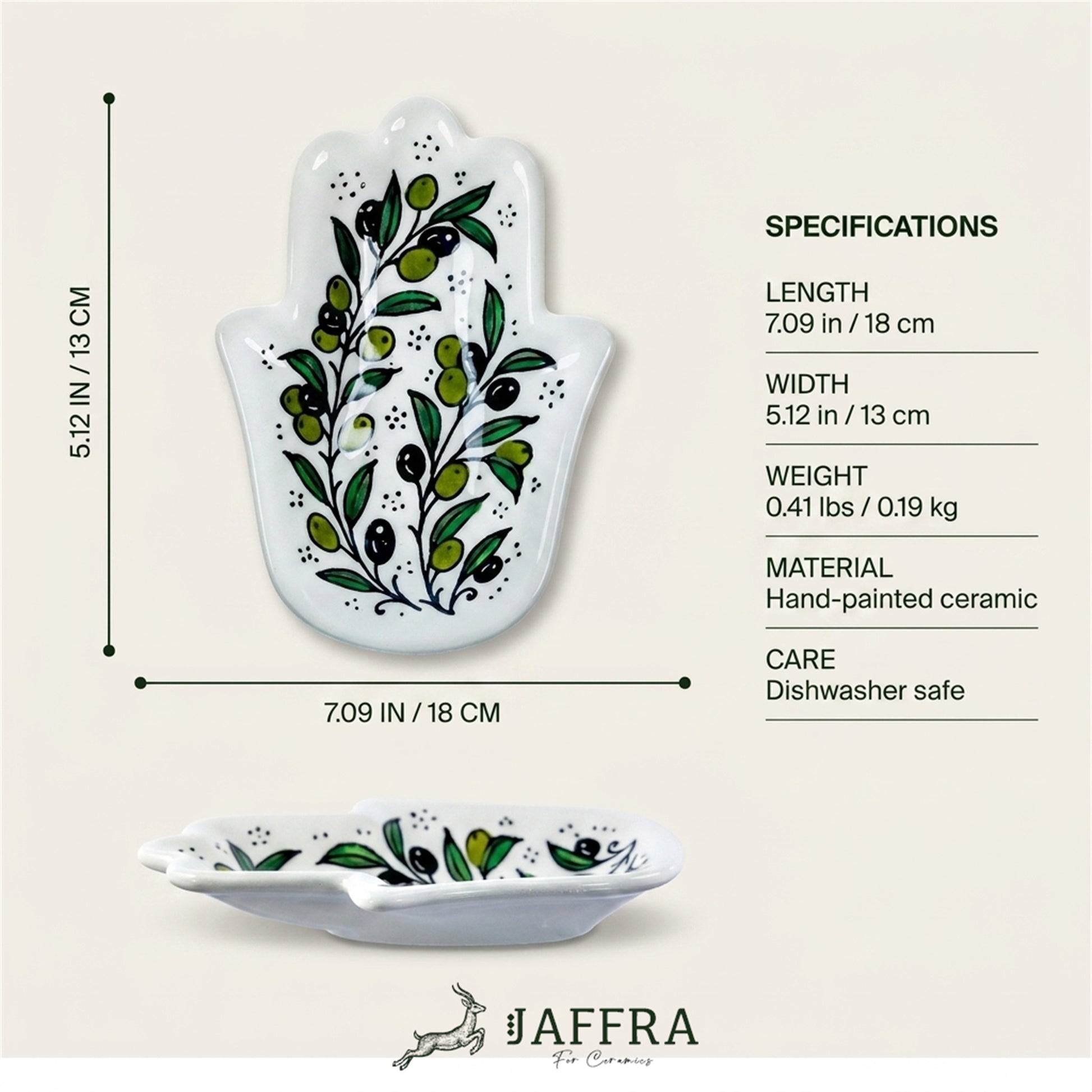 Ceramic Hamsa Dish 7.09 Inch dimensions and specifications