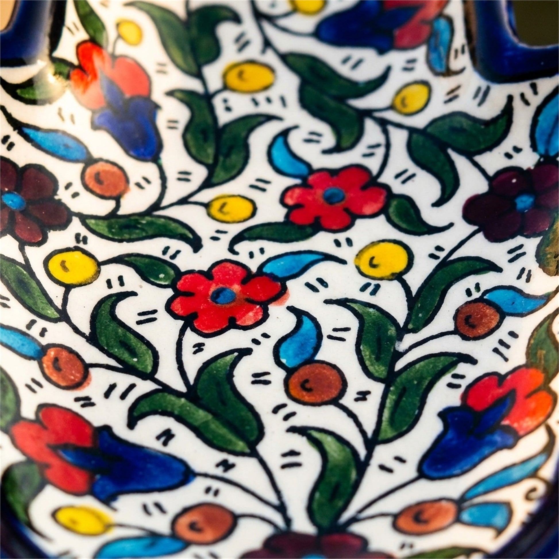 Ceramic Hamsa Dish 7.09 Inch in Floral, close-up of the hand-painted detail