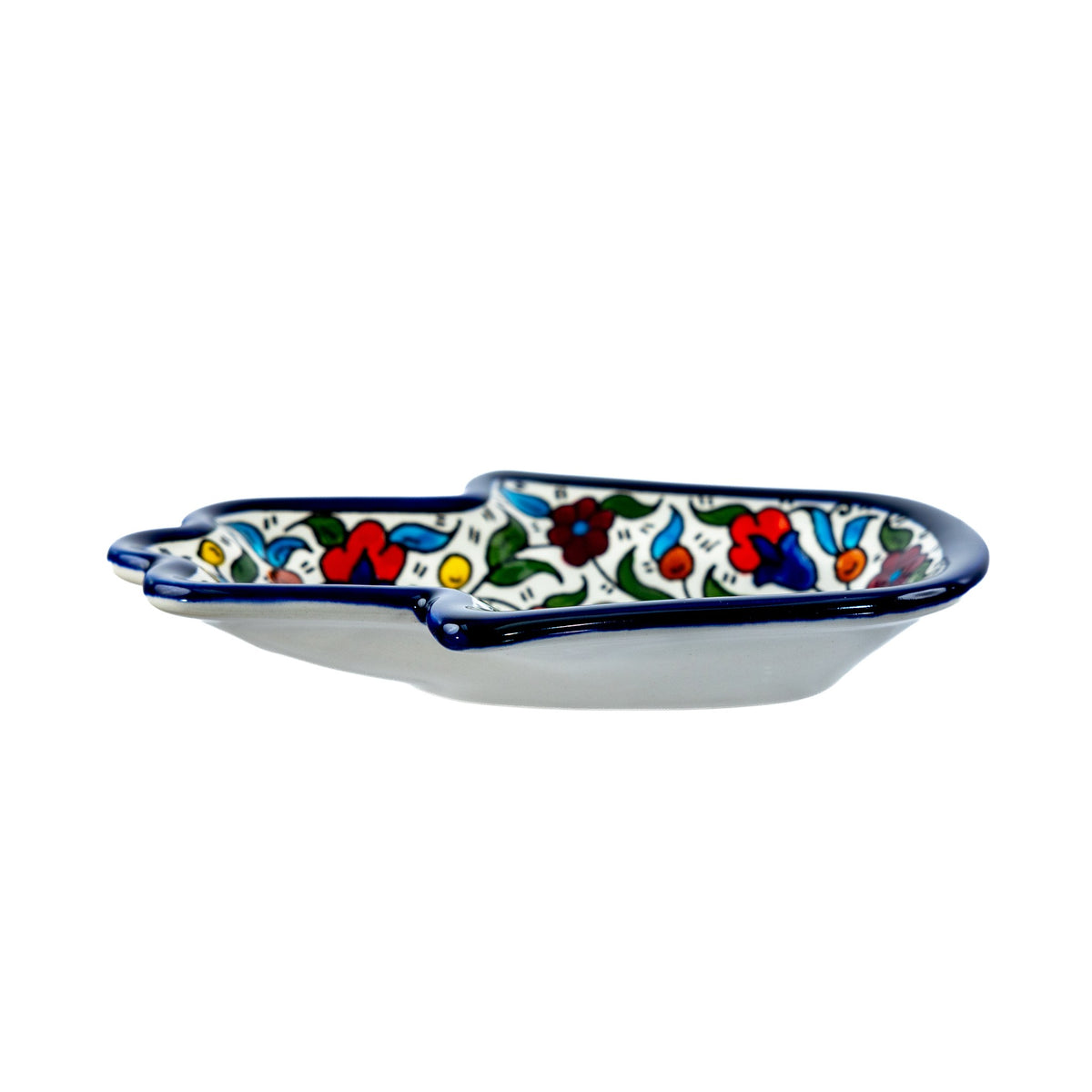 Ceramic Hamsa Dish 7.09 Inch in Floral, side view