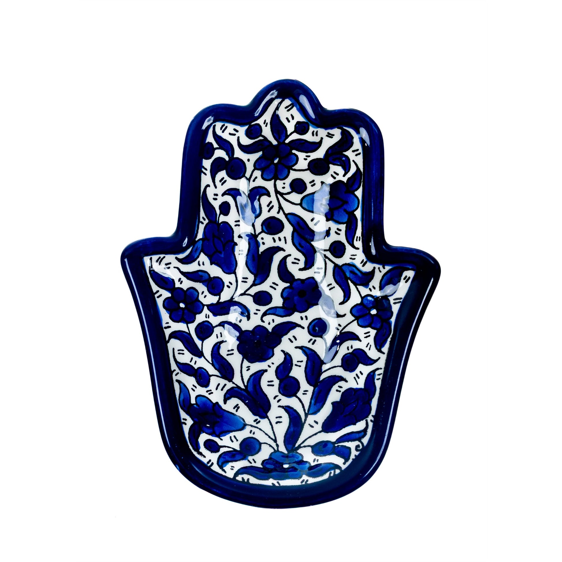 Ceramic Hamsa Dish 7.09 Inch in Indigo, seen from above