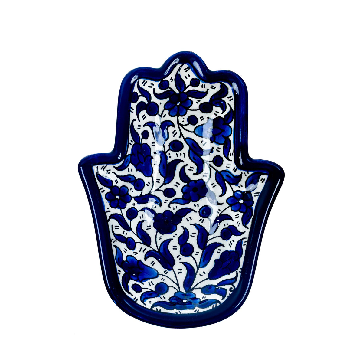 Ceramic Hamsa Dish 7.09 Inch in Indigo, seen from above