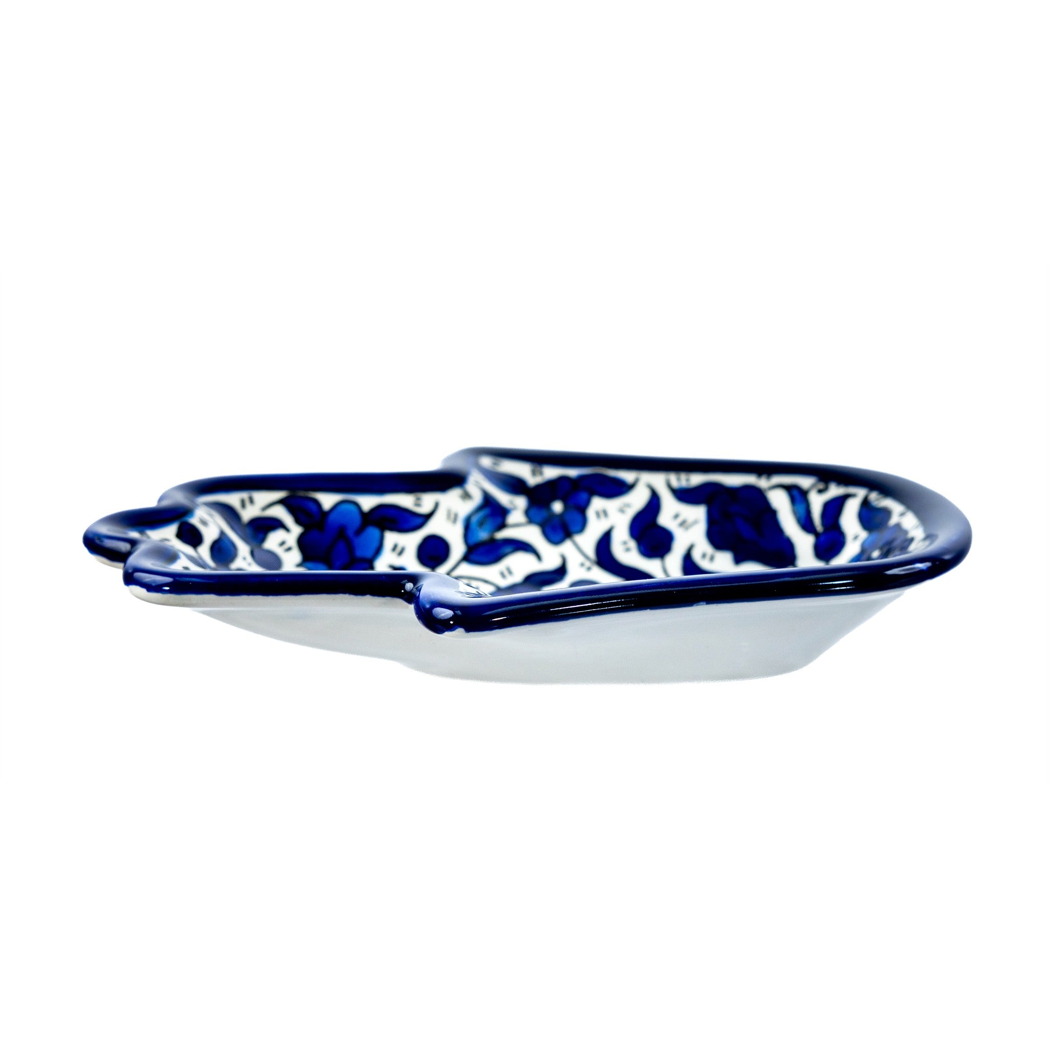 Ceramic Hamsa Dish 7.09 Inch in Indigo, side view
