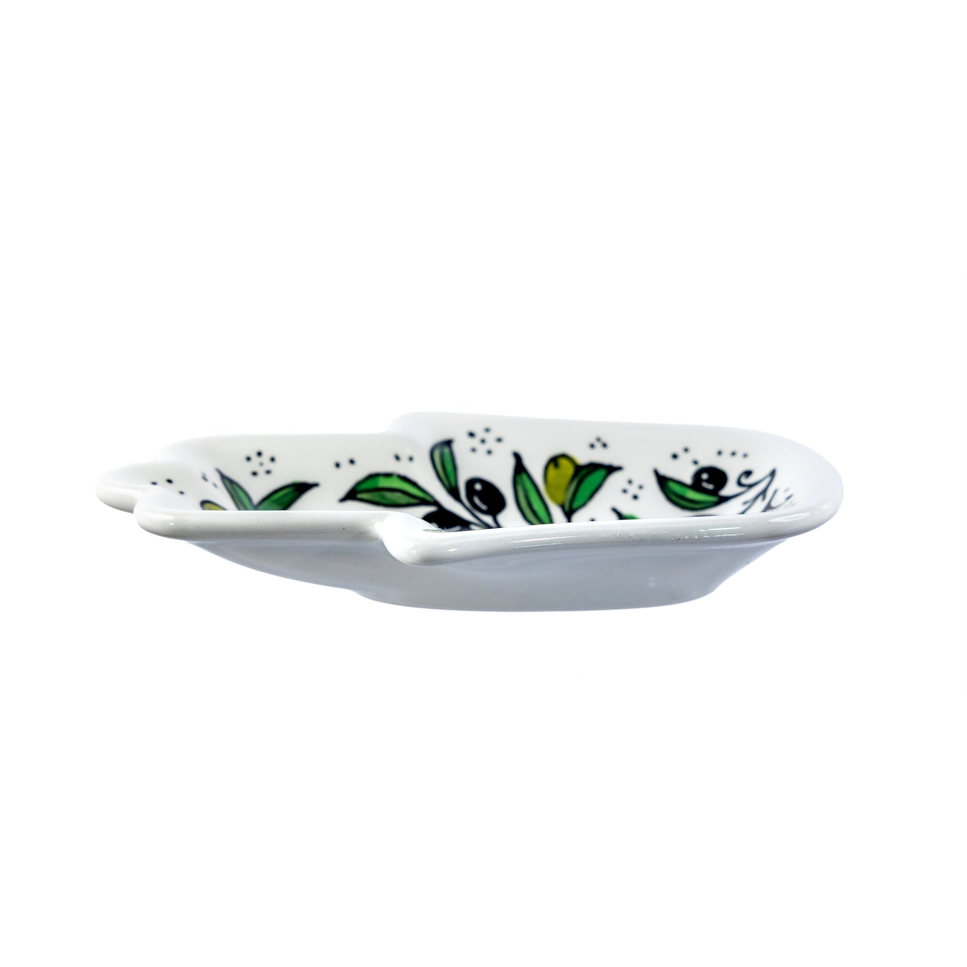 Ceramic Hamsa Dish 7.09 Inch in Olive Green, side view