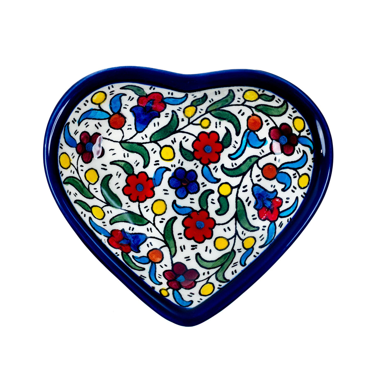 Ceramic Heart Dish 5.51 Inch in Floral, seen from above