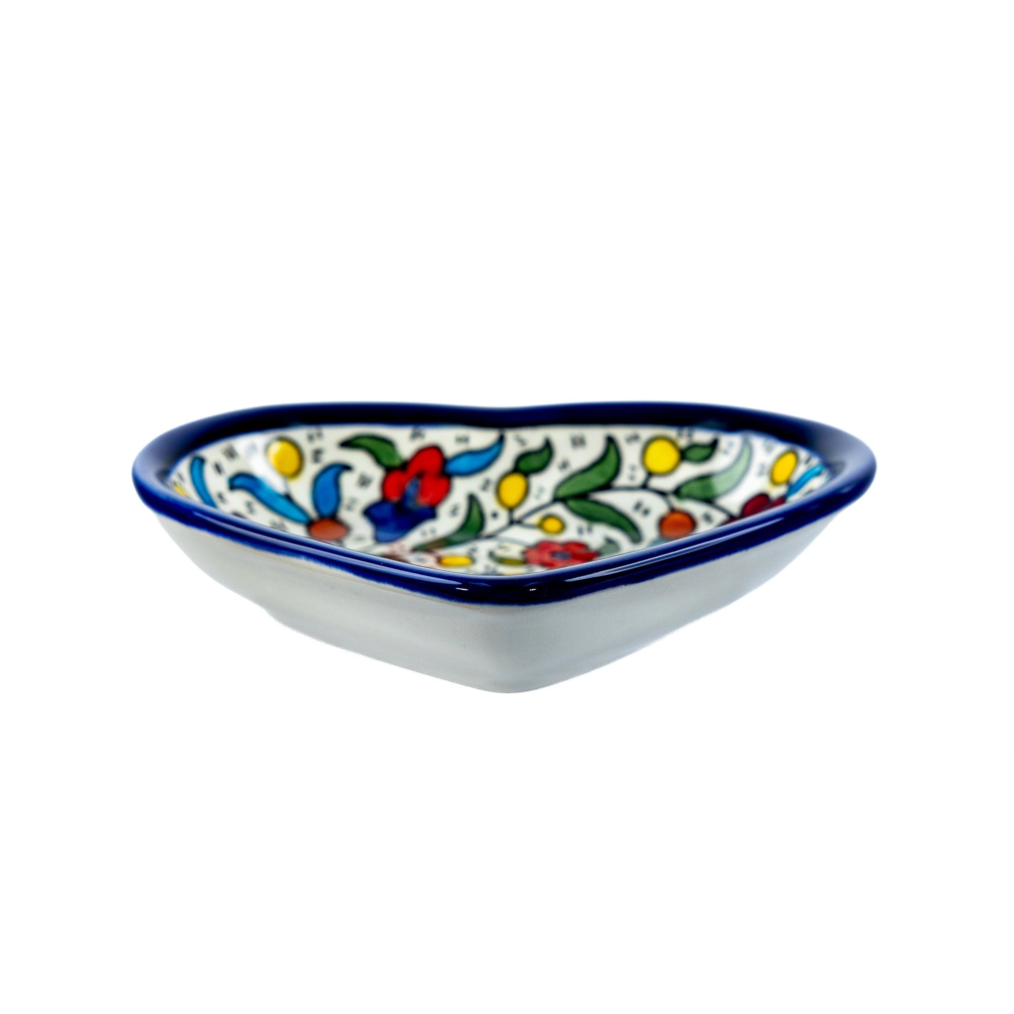 Ceramic Heart Dish 5.51 Inch in Floral, side view