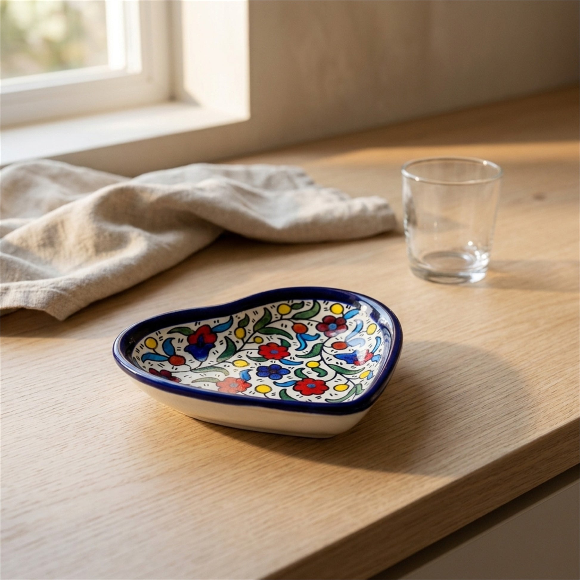 Ceramic Heart Dish 5.51 Inch in Floral, styled on a set table