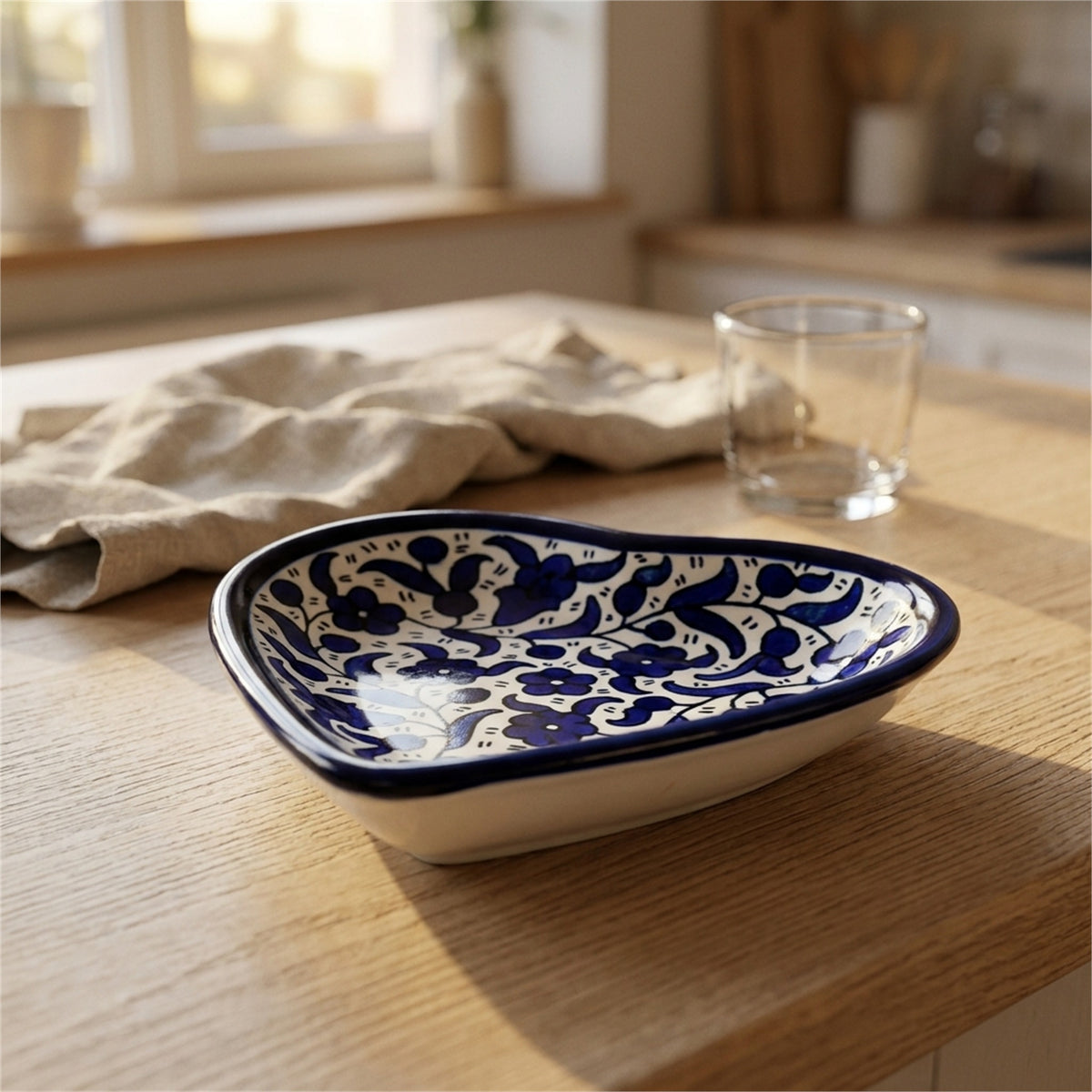 Ceramic Heart Dish 5.51 Inch in Indigo, styled on a set table