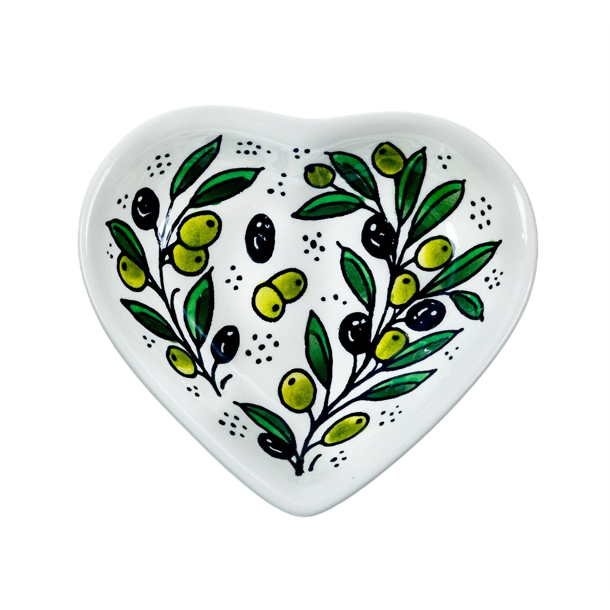 Ceramic Heart Dish 5.51 Inch in Olive Green, seen from above