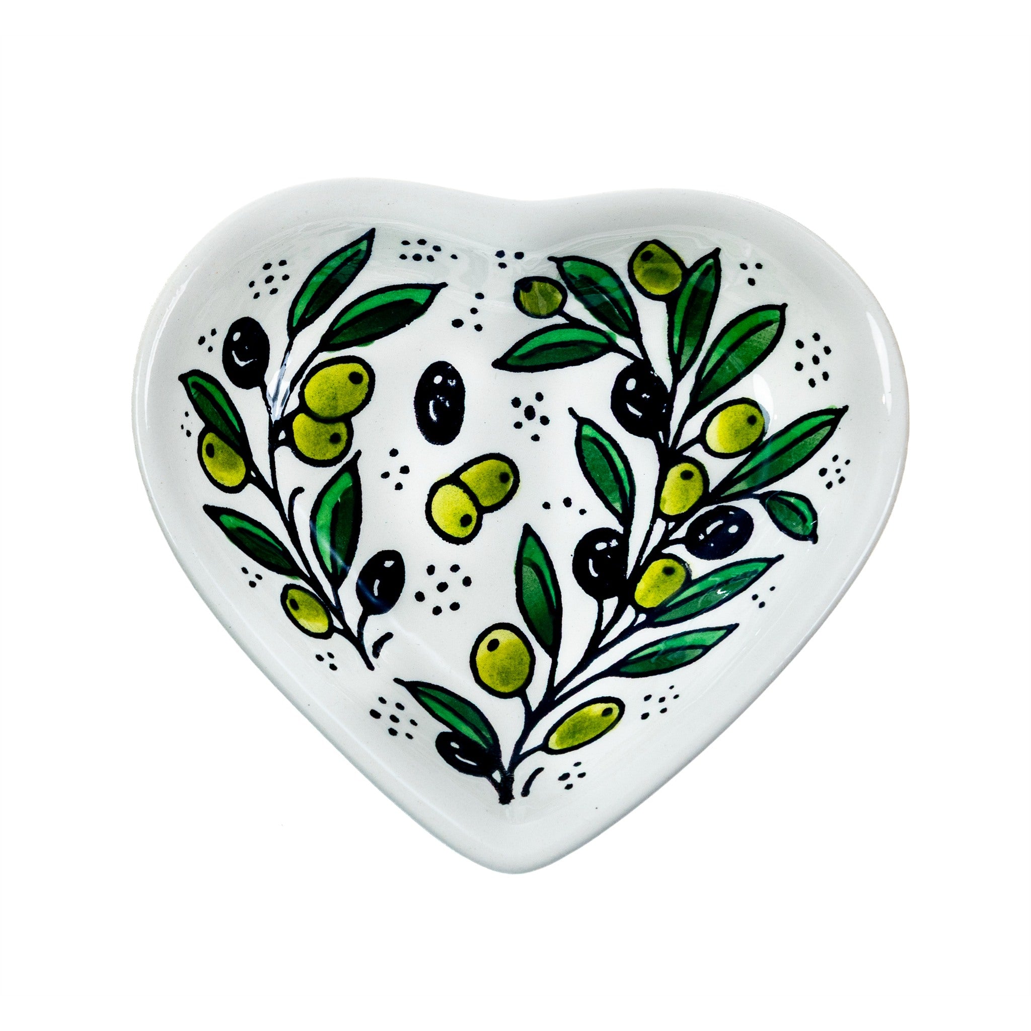 Ceramic Heart Dish 5.51 Inch in Olive Green, seen from above