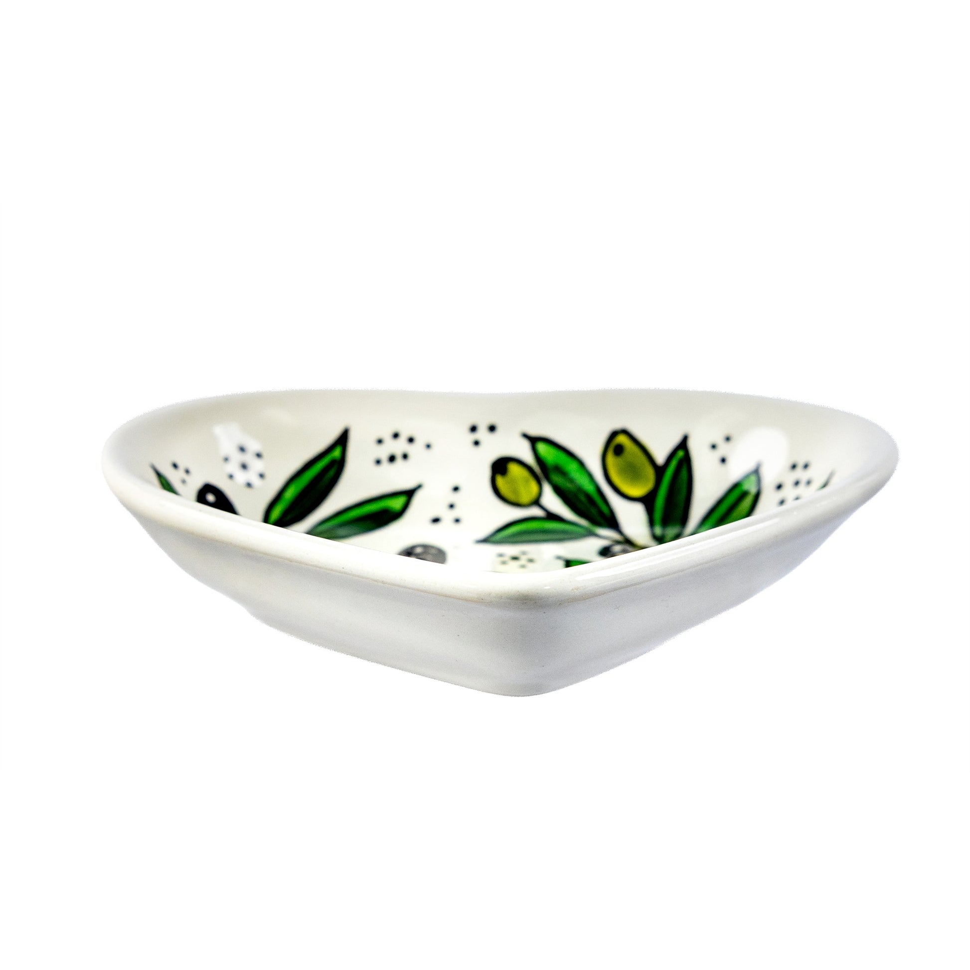 Ceramic Heart Dish 5.51 Inch in Olive Green, side view