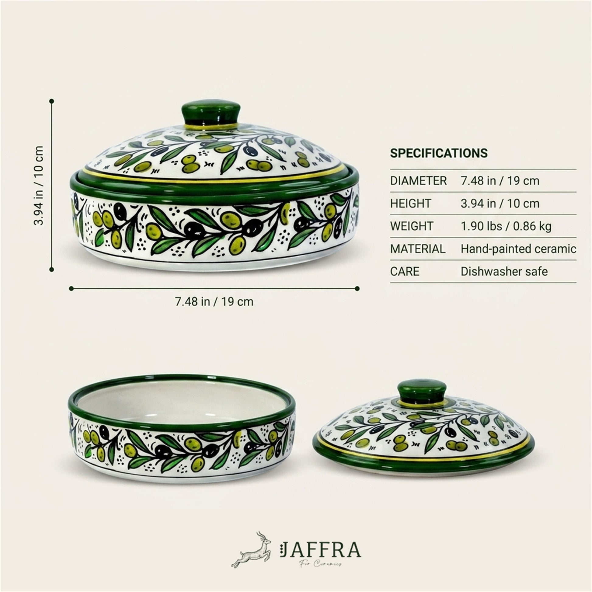 Ceramic Lidded Serving Pot 7.48 Inch dimensions and specifications