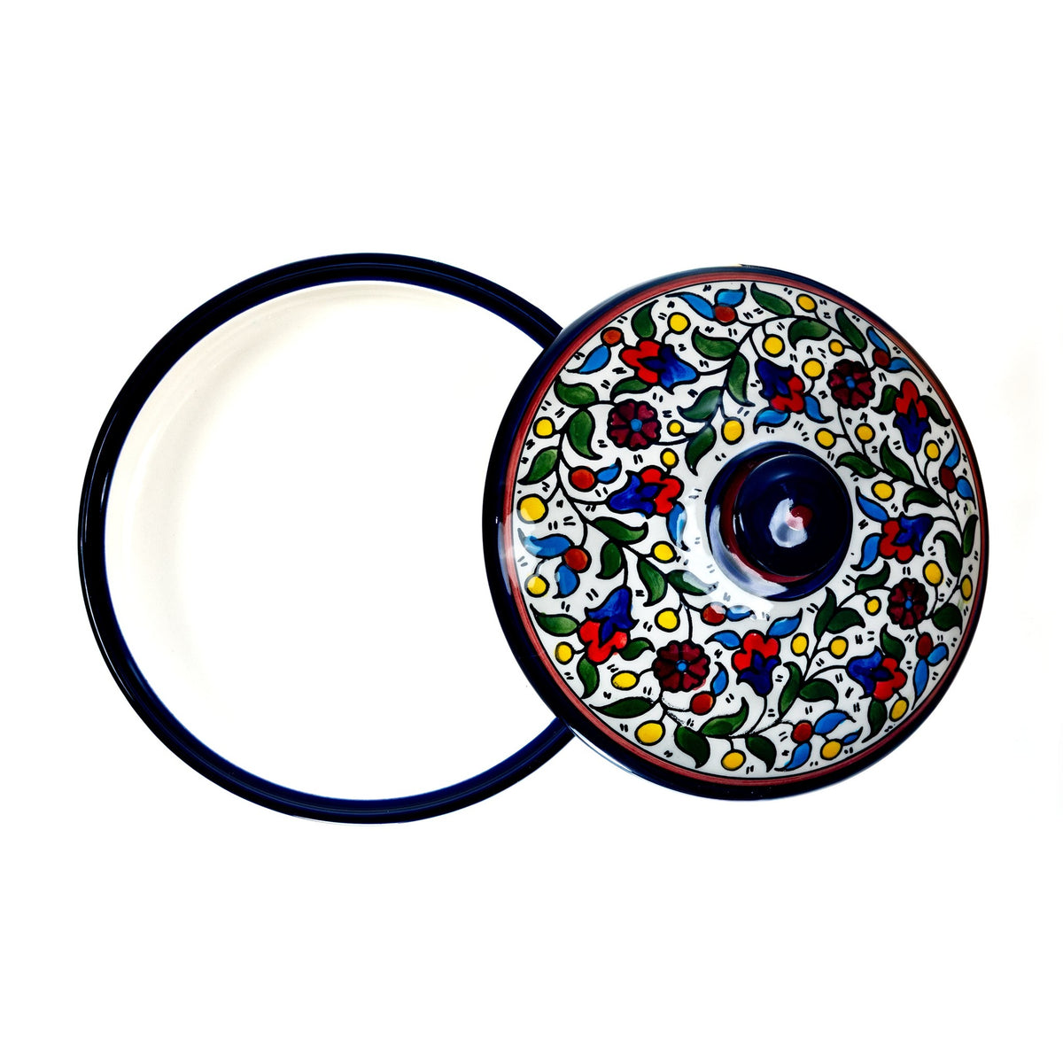 Ceramic Lidded Serving Pot 7.48 Inch in Floral, lid and base shown together