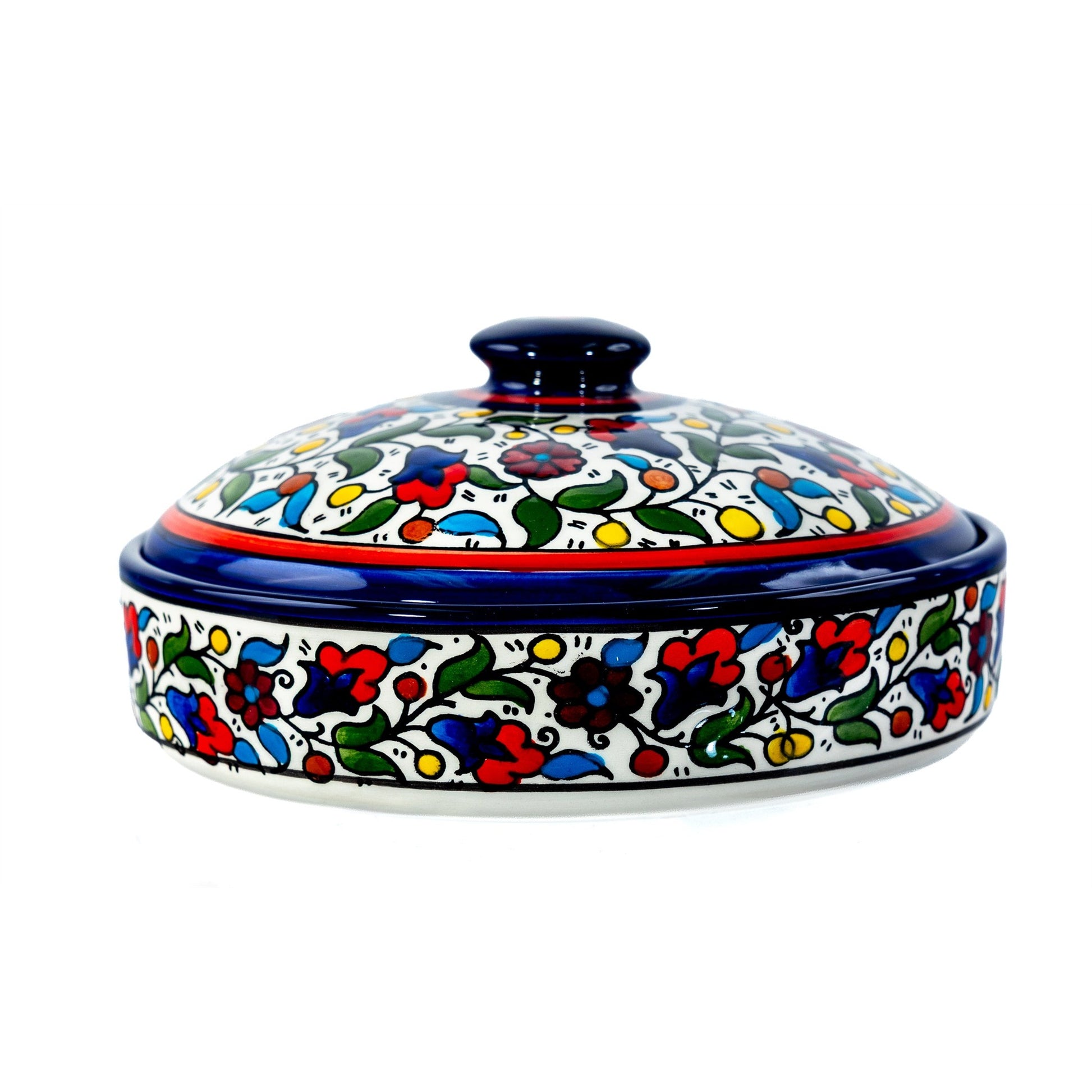 Ceramic Lidded Serving Pot 7.48 Inch in Floral, side view