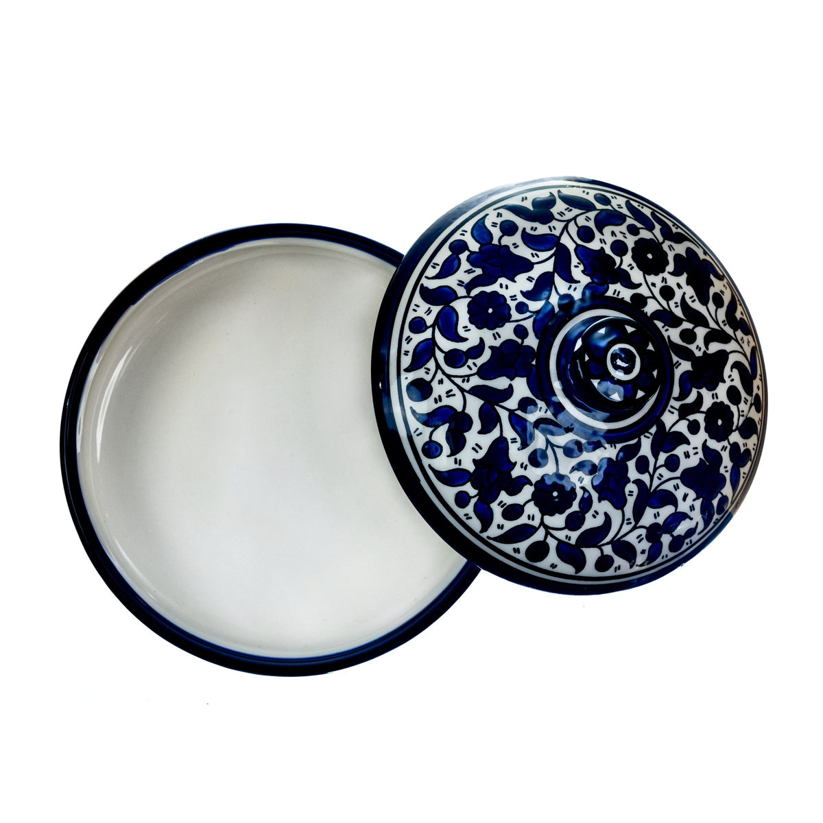 Ceramic Lidded Serving Pot 7.48 Inch in Indigo, lid and base shown together