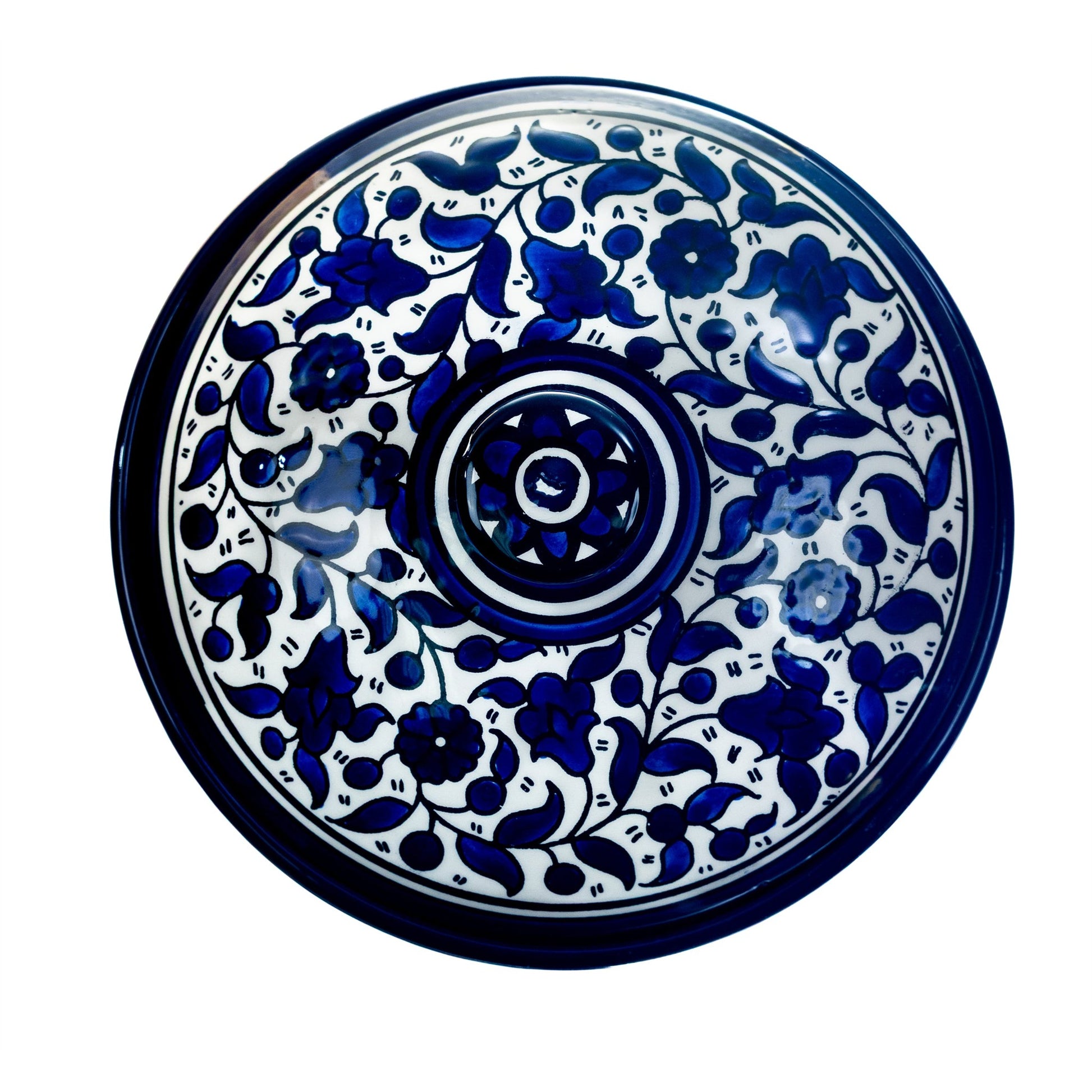 Ceramic Lidded Serving Pot 7.48 Inch in Indigo, lid seen from above