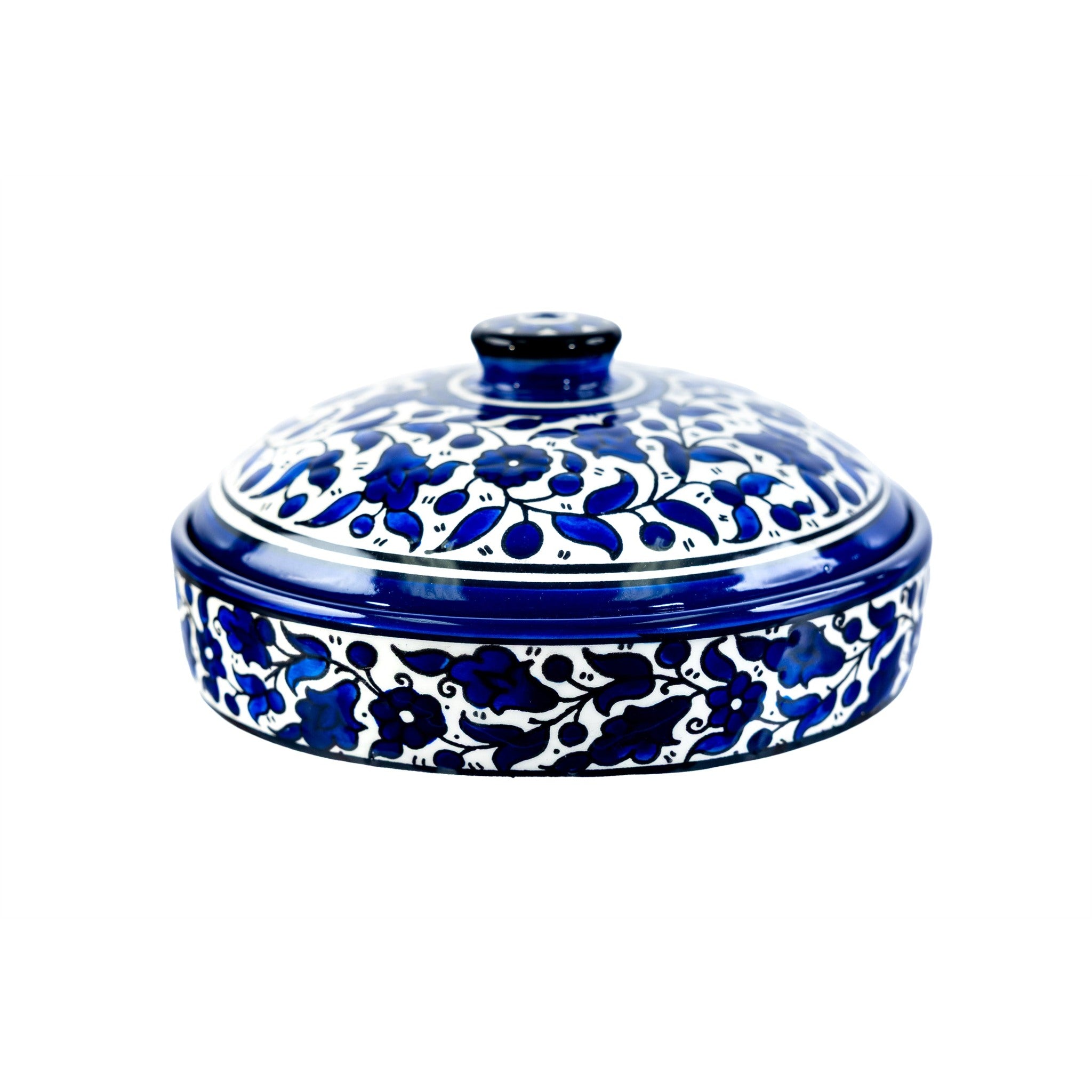 Ceramic Lidded Serving Pot 7.48 Inch in Indigo, side view