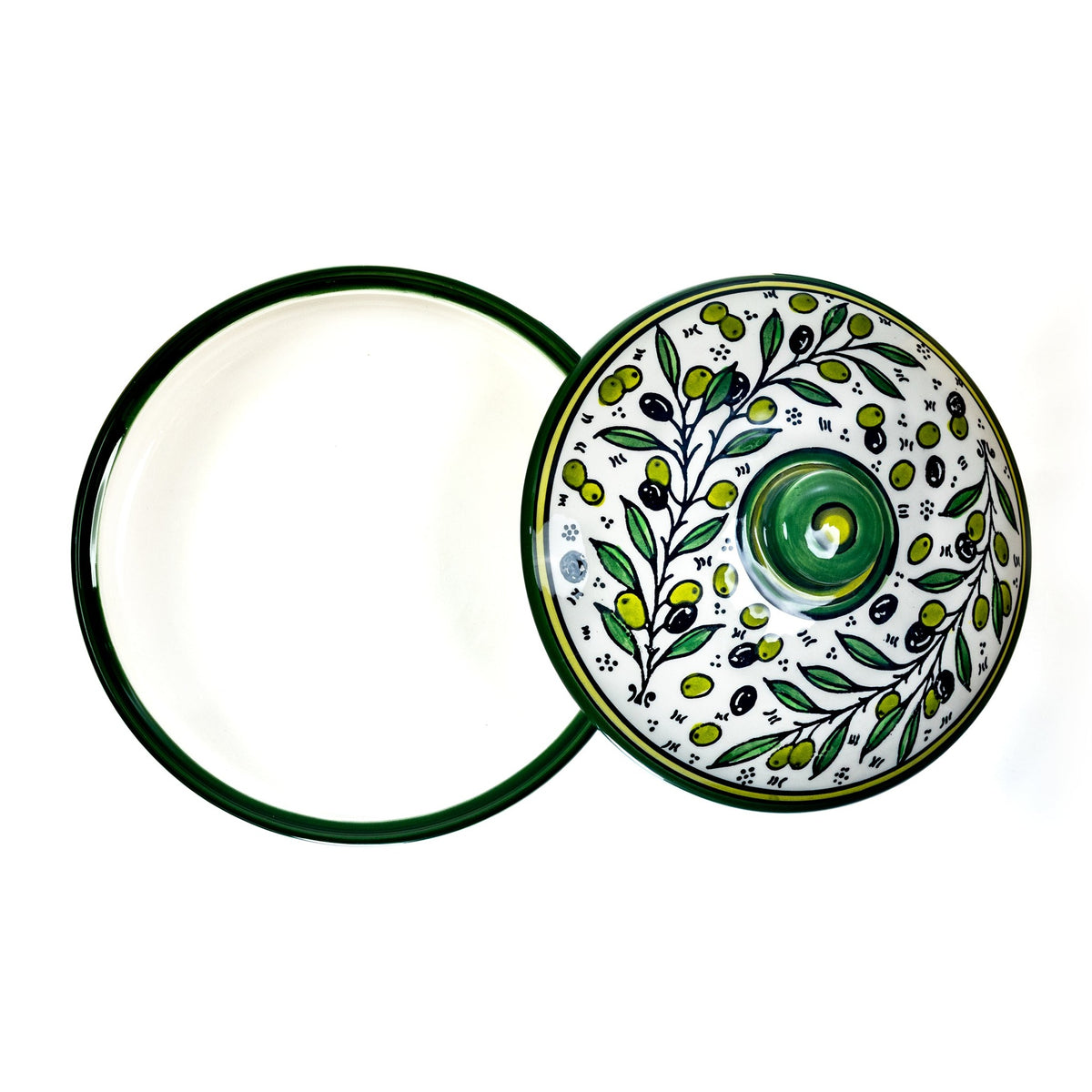 Ceramic Lidded Serving Pot 7.48 Inch in Olive Green, lid and base shown together