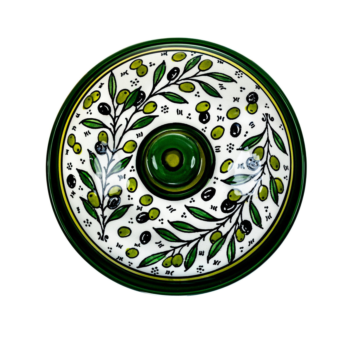 Ceramic Lidded Serving Pot 7.48 Inch in Olive Green, lid seen from above