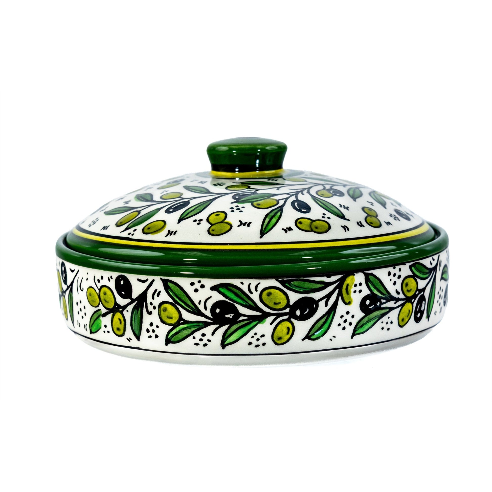 Ceramic Lidded Serving Pot 7.48 Inch in Olive Green, side view