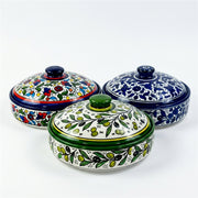 Ceramic Lidded Serving Pot 7.48 Inch shown in all three hand-painted patterns
