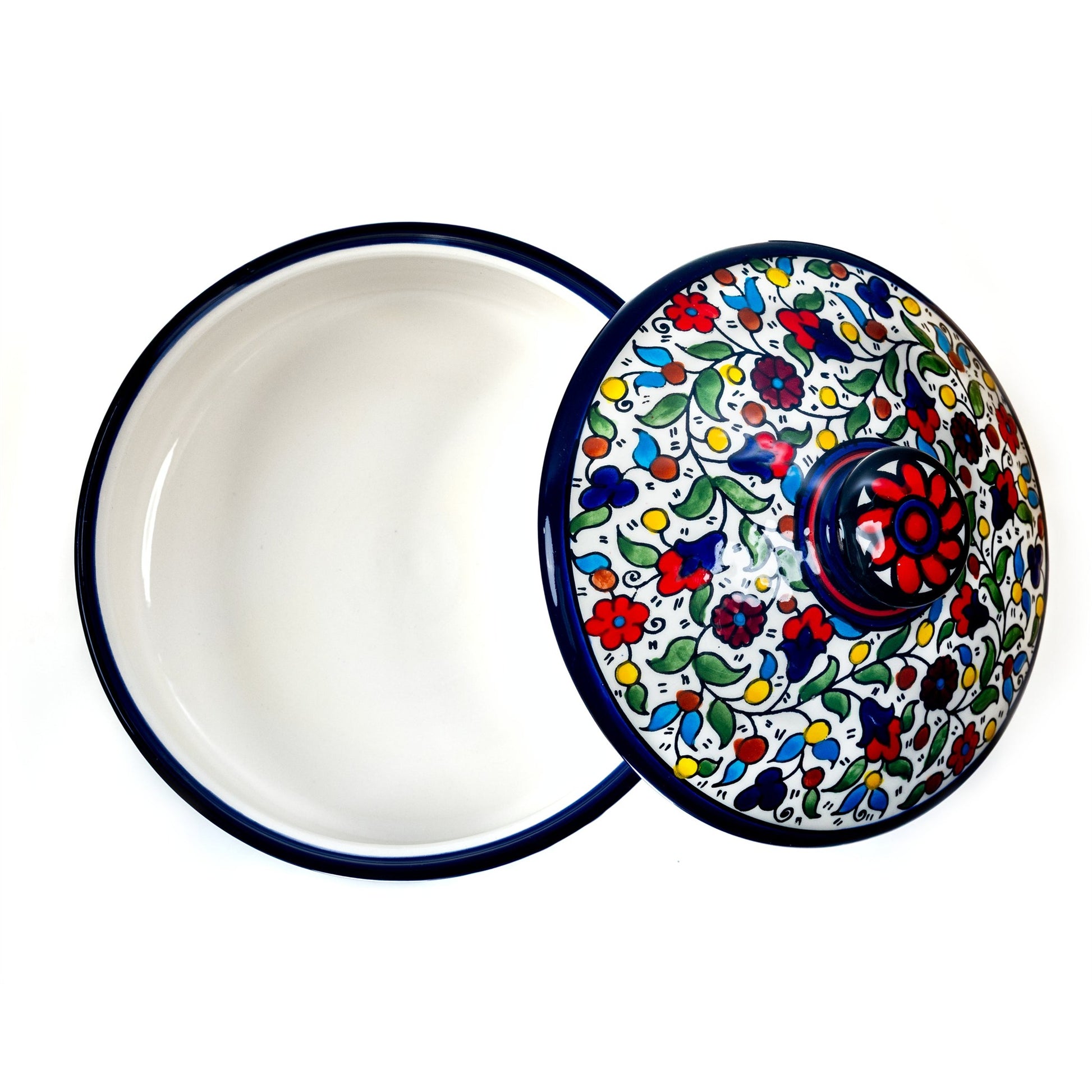 Ceramic Lidded Serving Pot 9.06 Inch in Floral, lid and base shown together