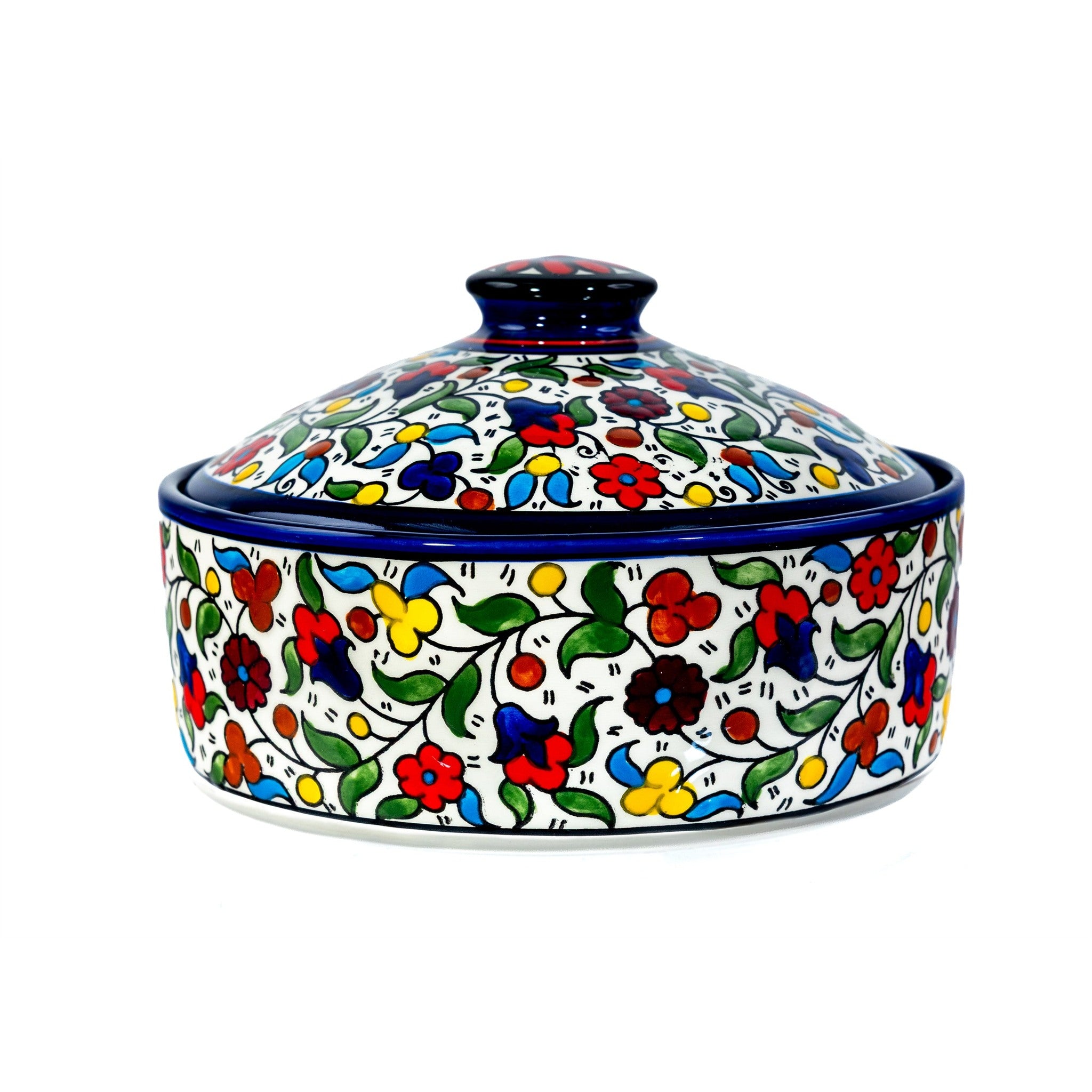 Ceramic Lidded Serving Pot 9.06 Inch in Floral, side view