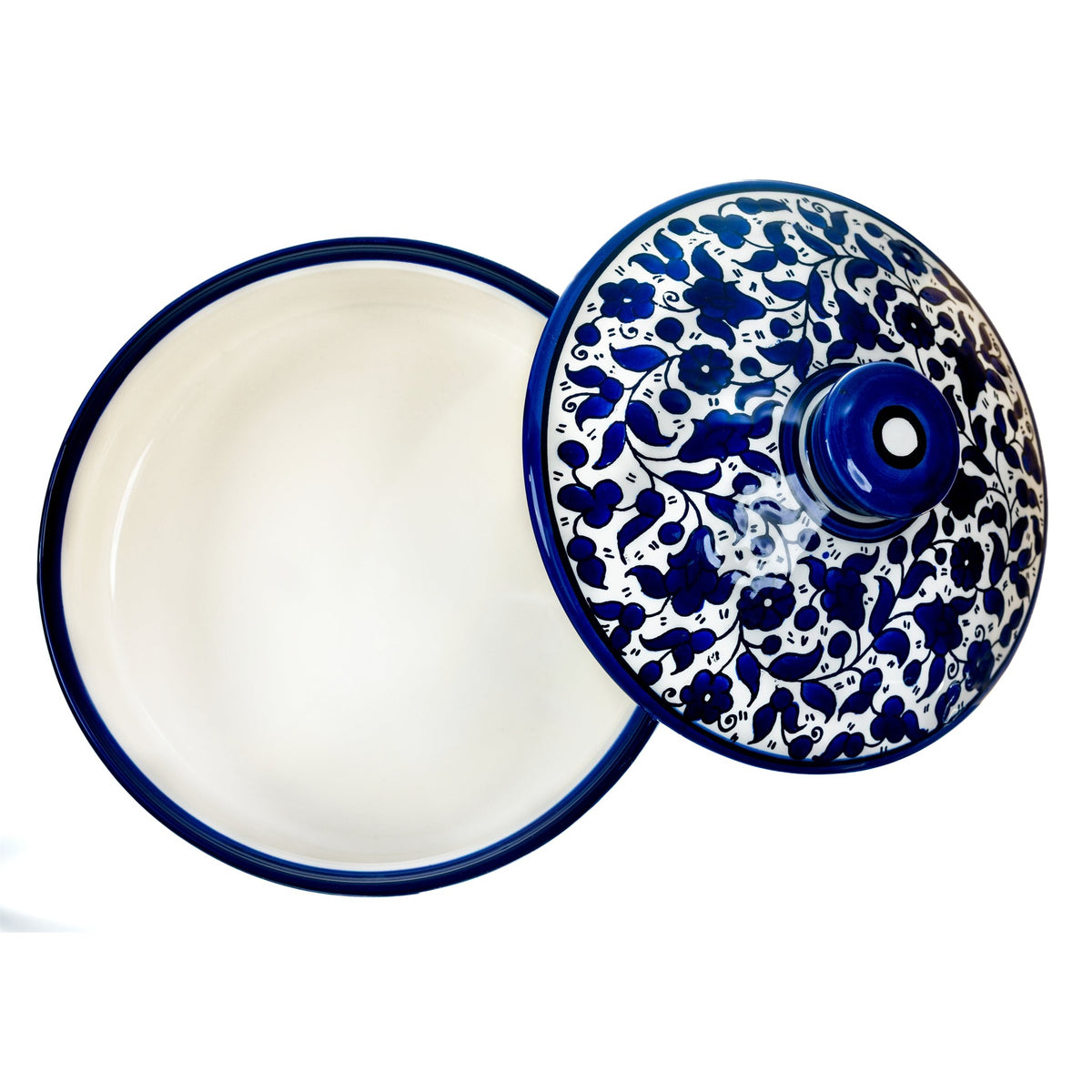Ceramic Lidded Serving Pot 9.06 Inch in Indigo, lid and base shown together