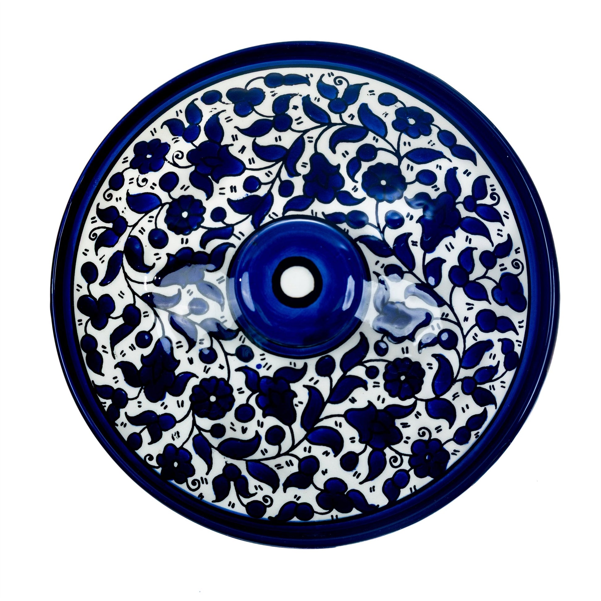 Ceramic Lidded Serving Pot 9.06 Inch in Indigo, lid seen from above