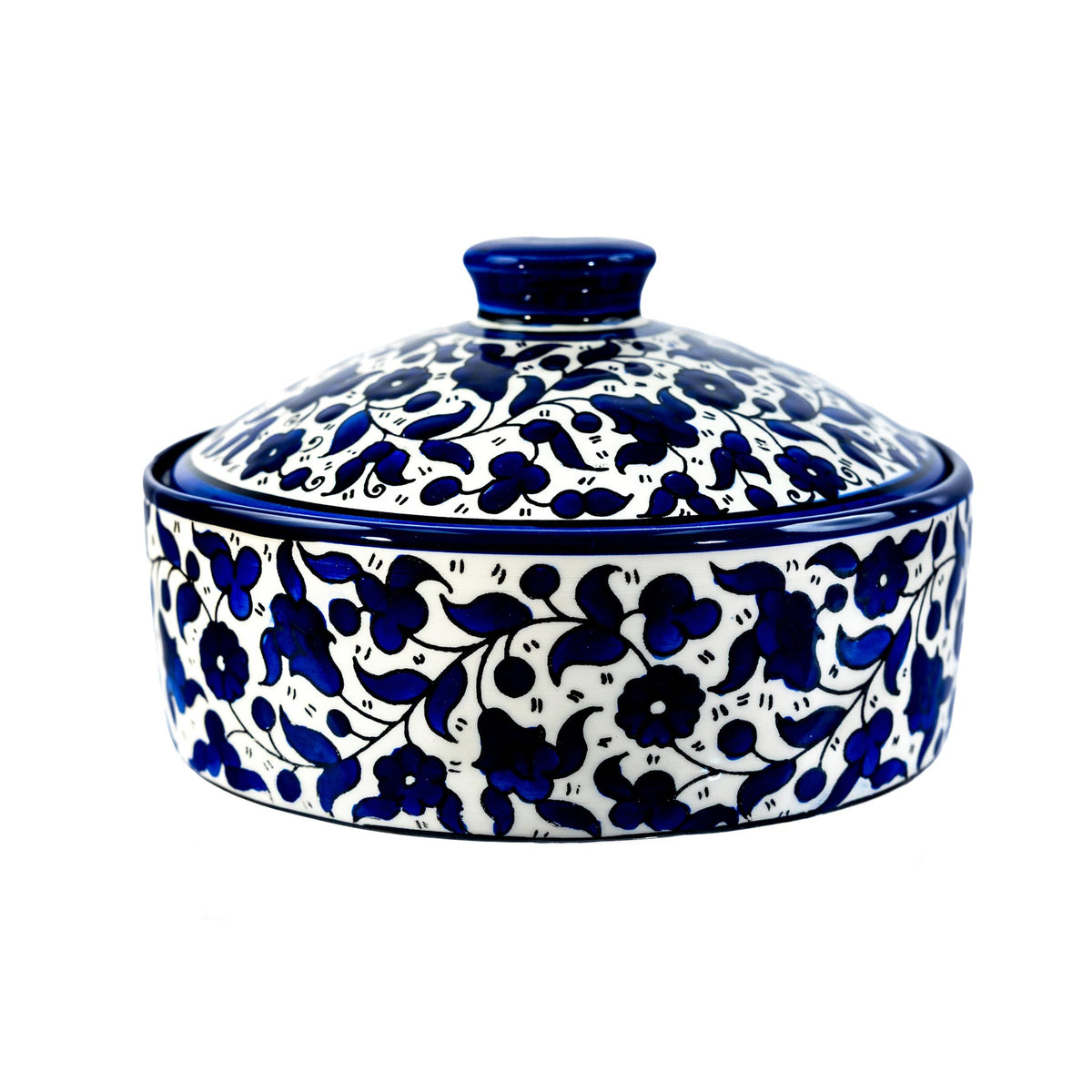Ceramic Lidded Serving Pot 9.06 Inch in Indigo, side view