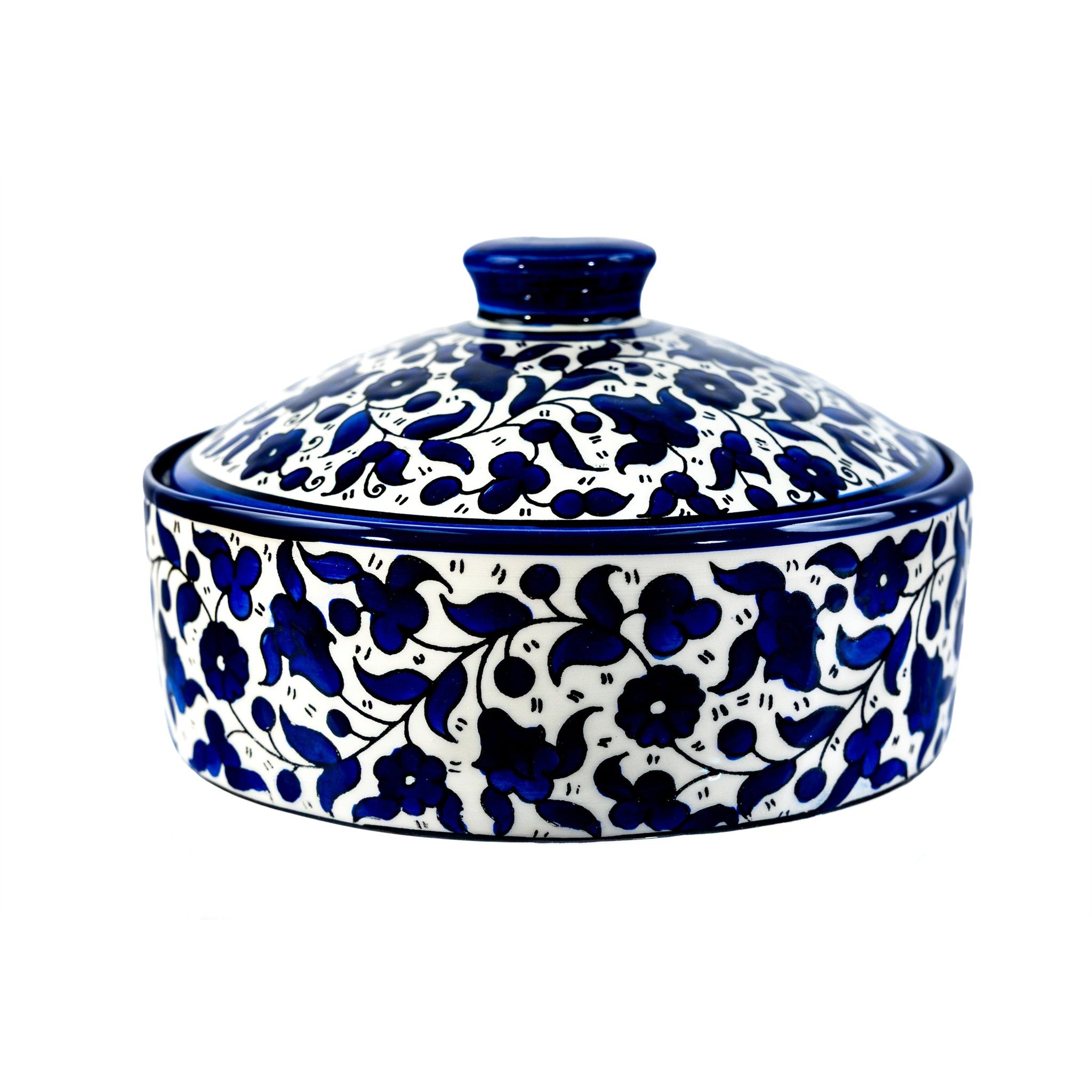 Ceramic Lidded Serving Pot 9.06 Inch in Indigo, side view