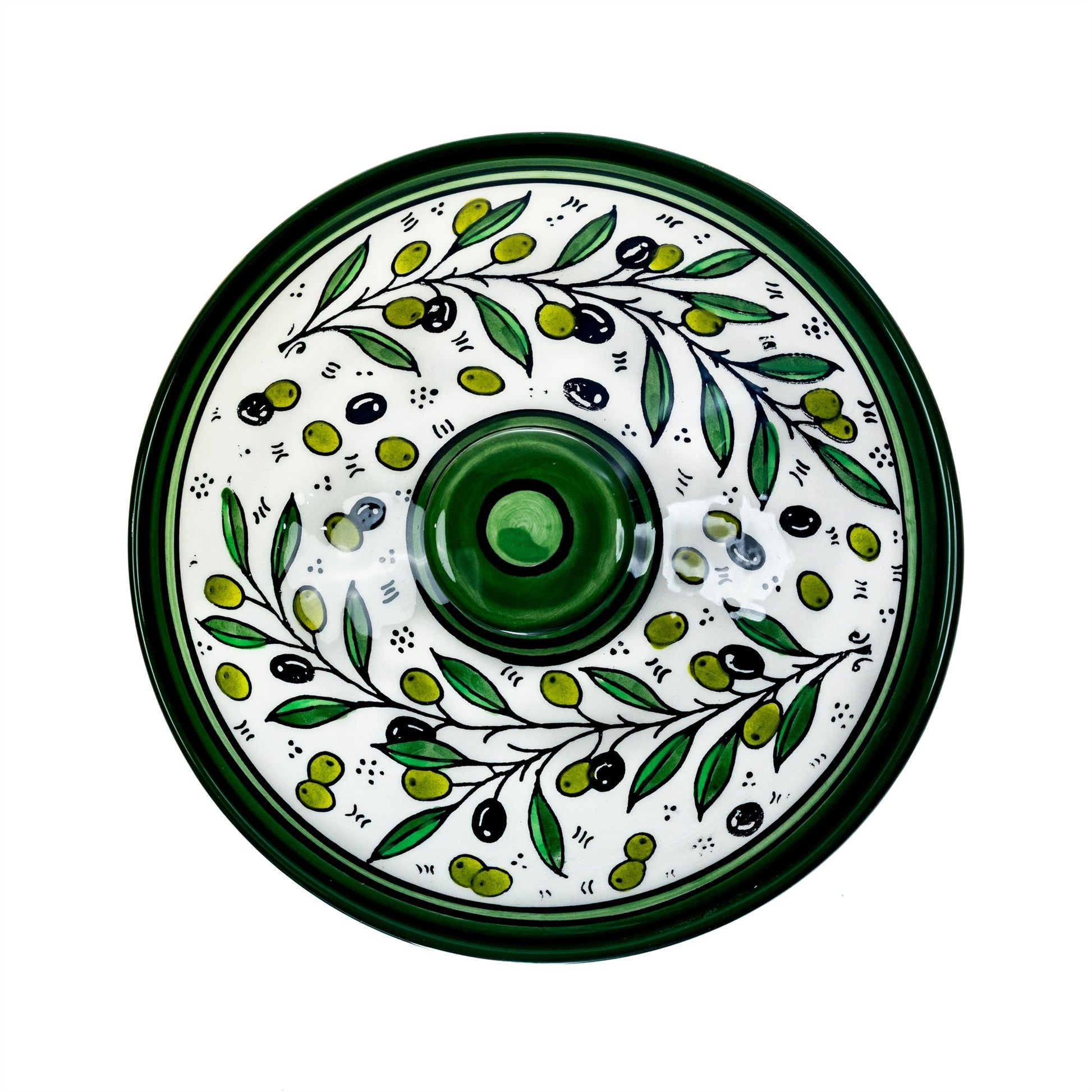 Ceramic Lidded Serving Pot 9.06 Inch in Olive Green, lid seen from above