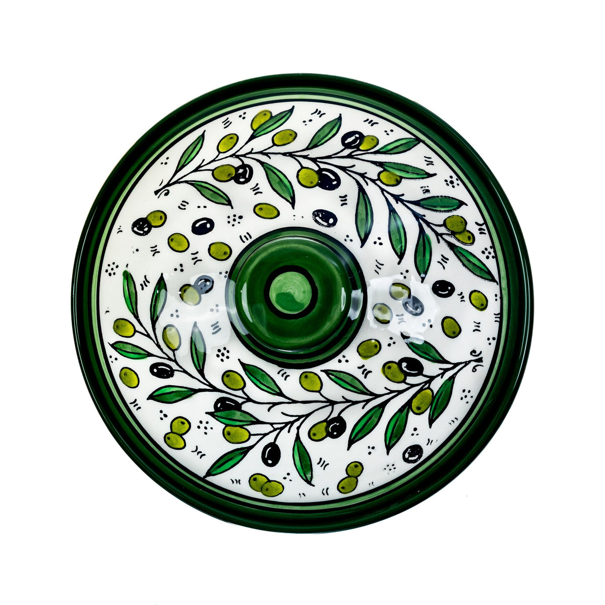 Ceramic Lidded Serving Pot 9.06 Inch in Olive Green, lid seen from above