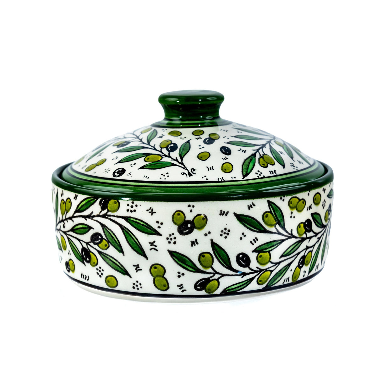 Ceramic Lidded Serving Pot 9.06 Inch in Olive Green, side view