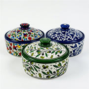 Ceramic Lidded Serving Pot 9.06 Inch shown in all three hand-painted patterns