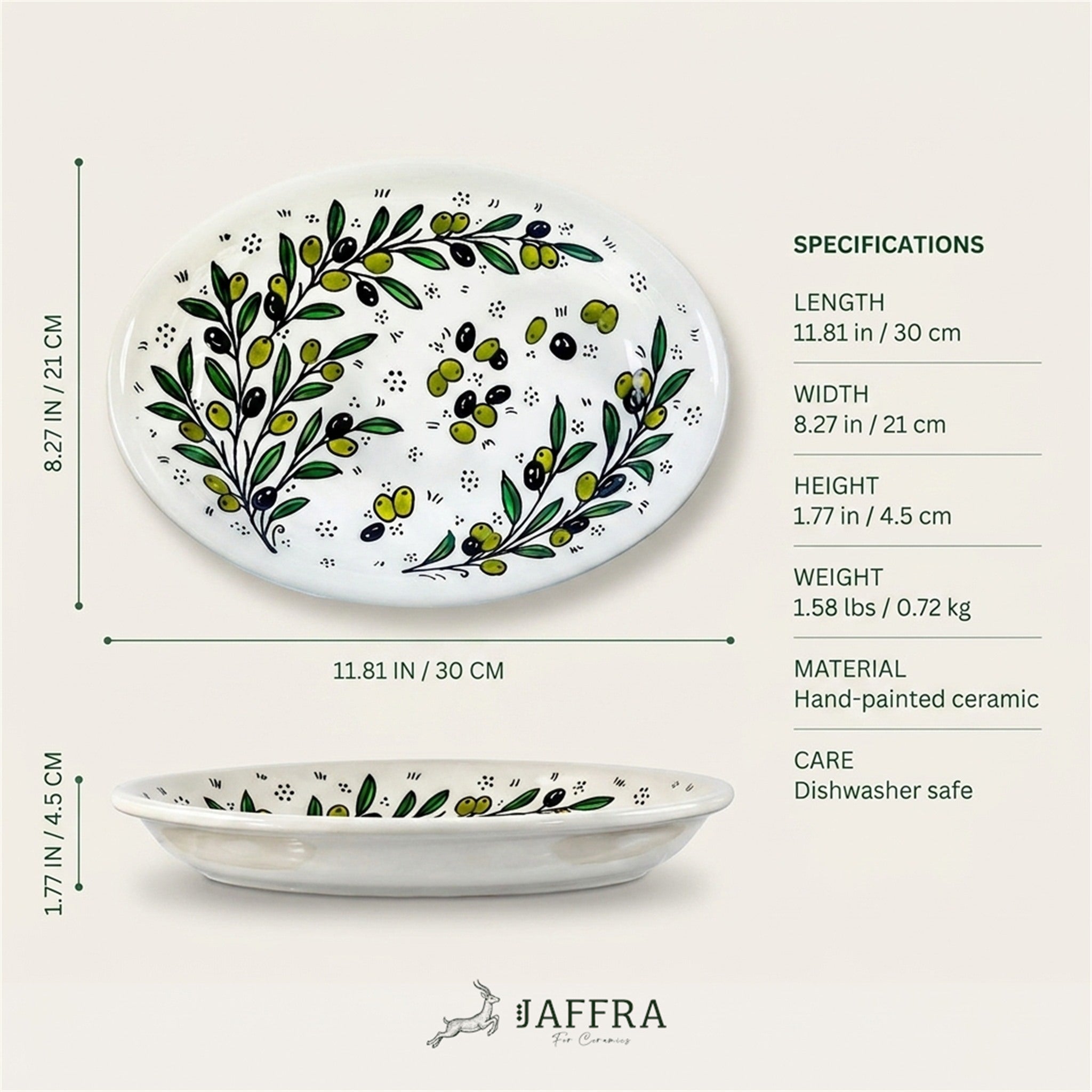 Ceramic Oval Serving Dish 11.81 Inch dimensions and specifications