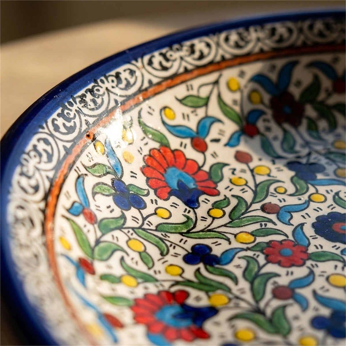 Ceramic Oval Serving Dish 11.81 Inch in Floral, close-up of the hand-painted detail