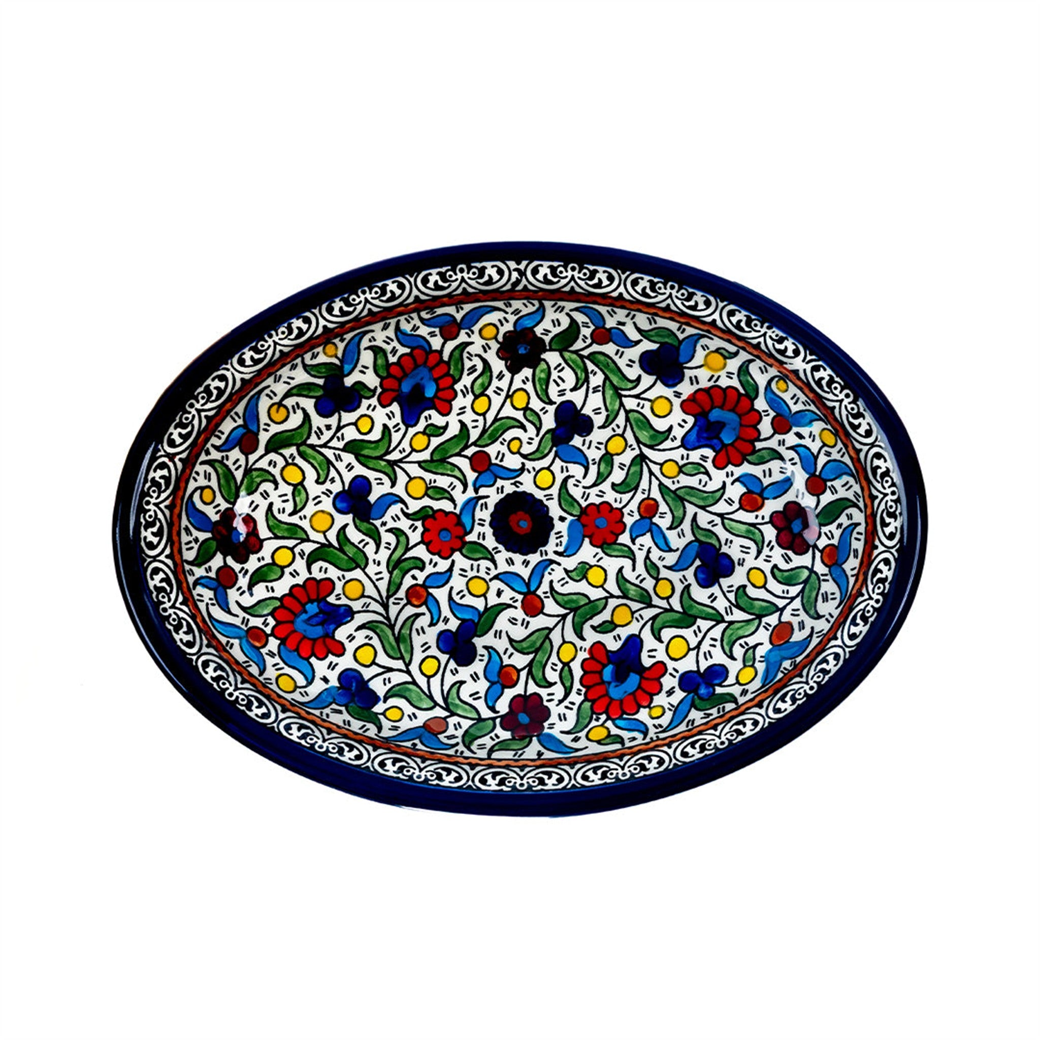 Ceramic Oval Serving Dish 11.81 Inch in Floral, seen from above