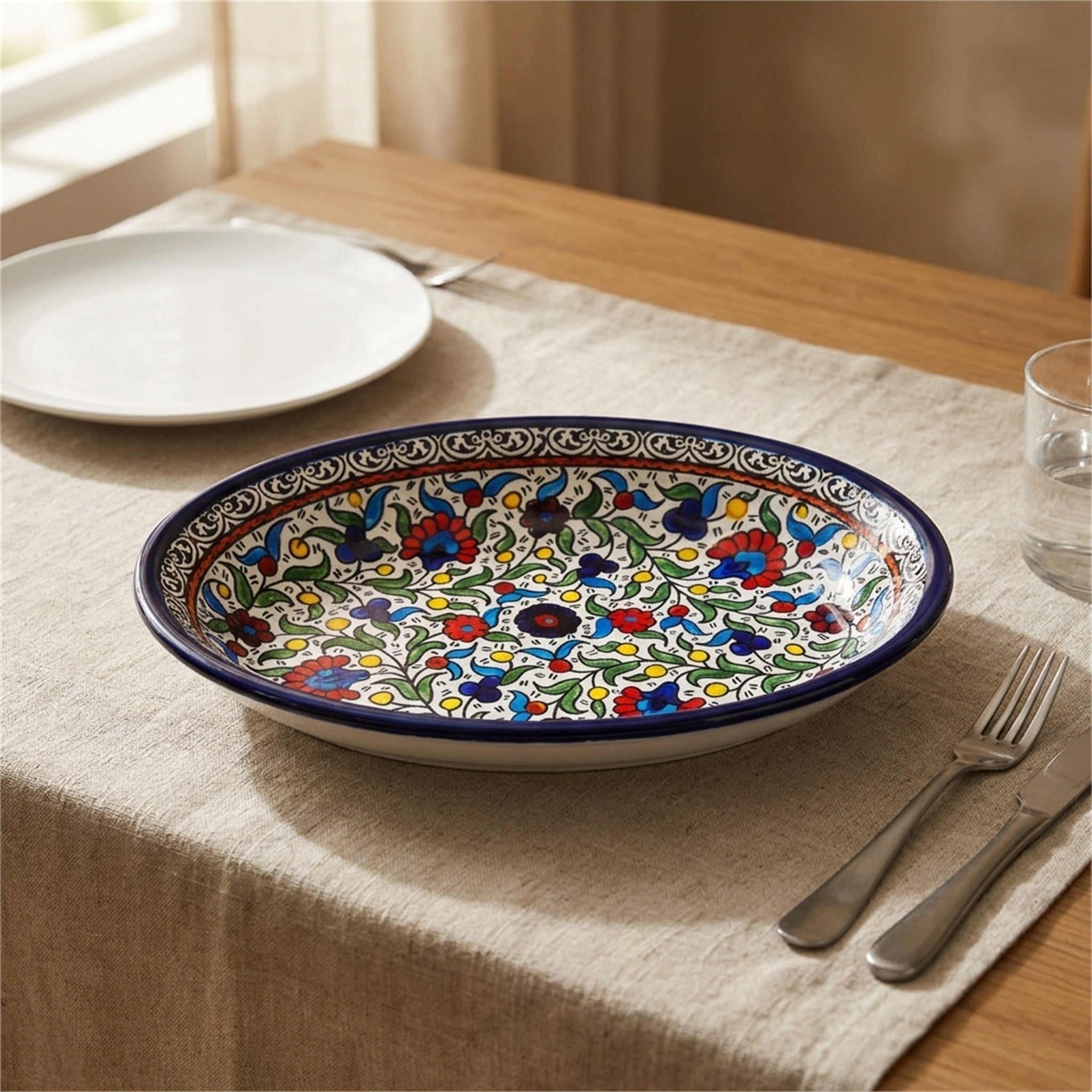 Ceramic Oval Serving Dish 11.81 Inch in Floral, styled on a set table
