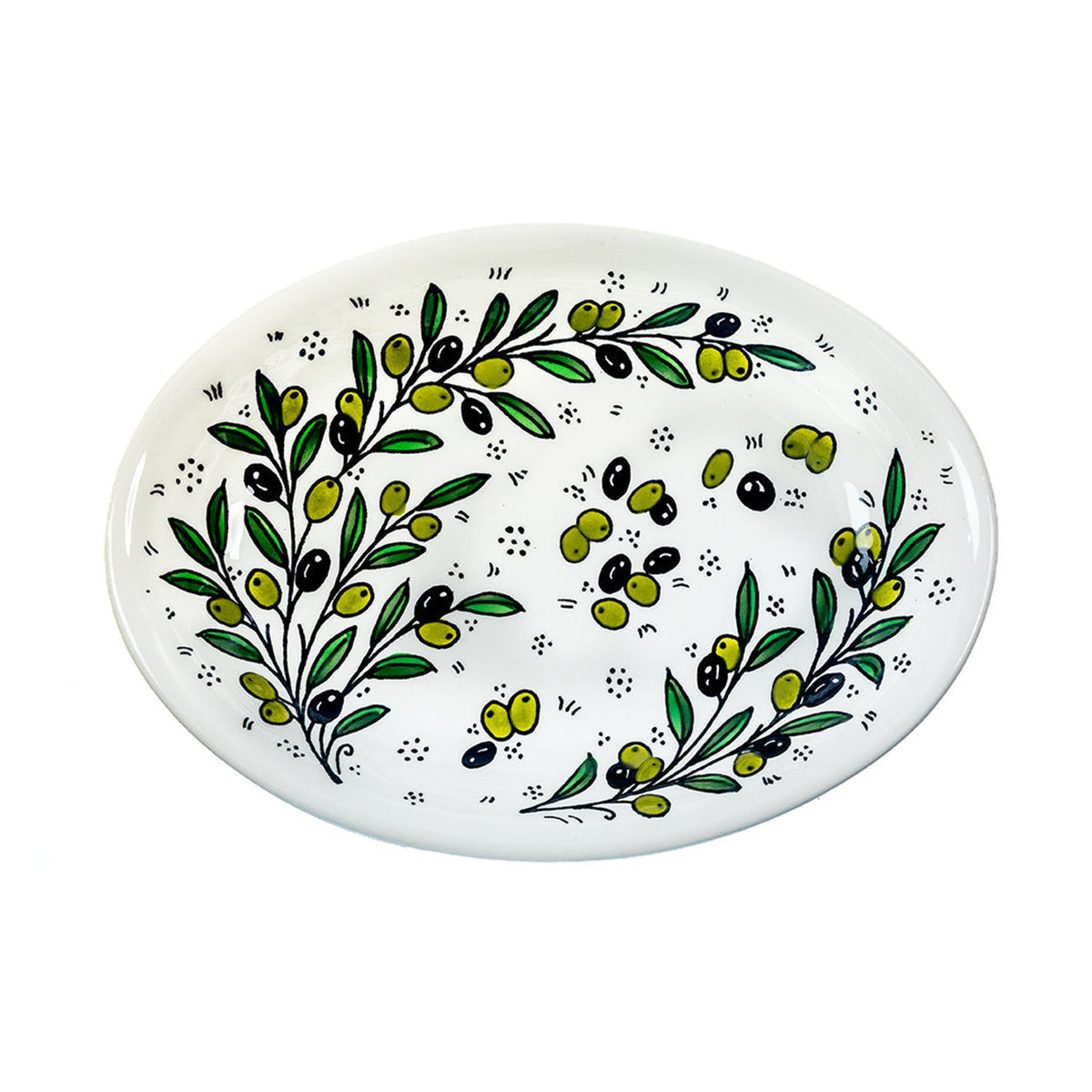 Ceramic Oval Serving Dish 11.81 Inch in Olive Green, seen from above