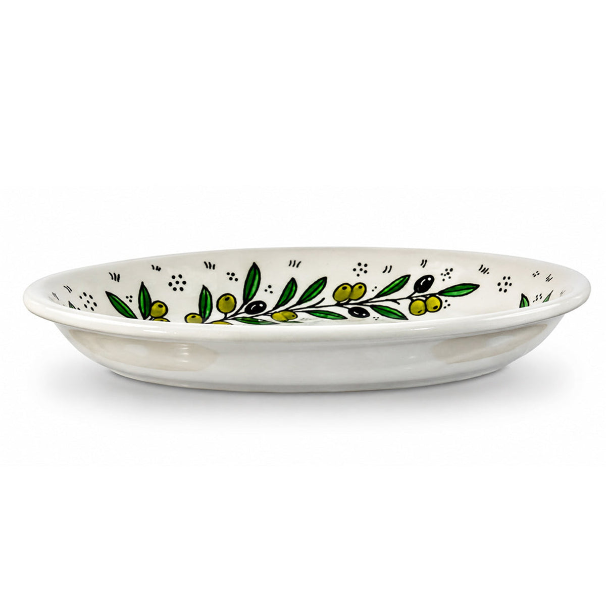 Ceramic Oval Serving Dish 11.81 Inch in Olive Green, side view