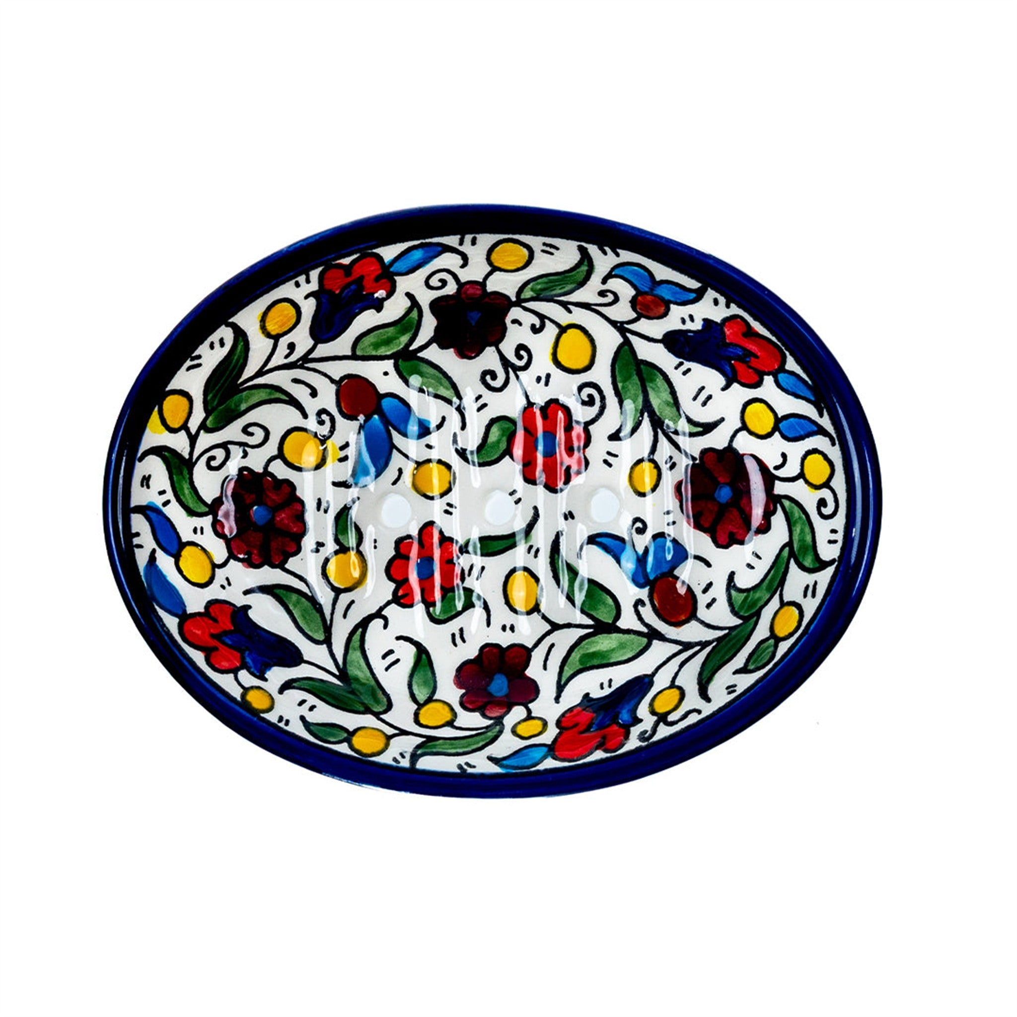 Ceramic Oval Serving Dish 5.51 Inch in Floral, seen from above