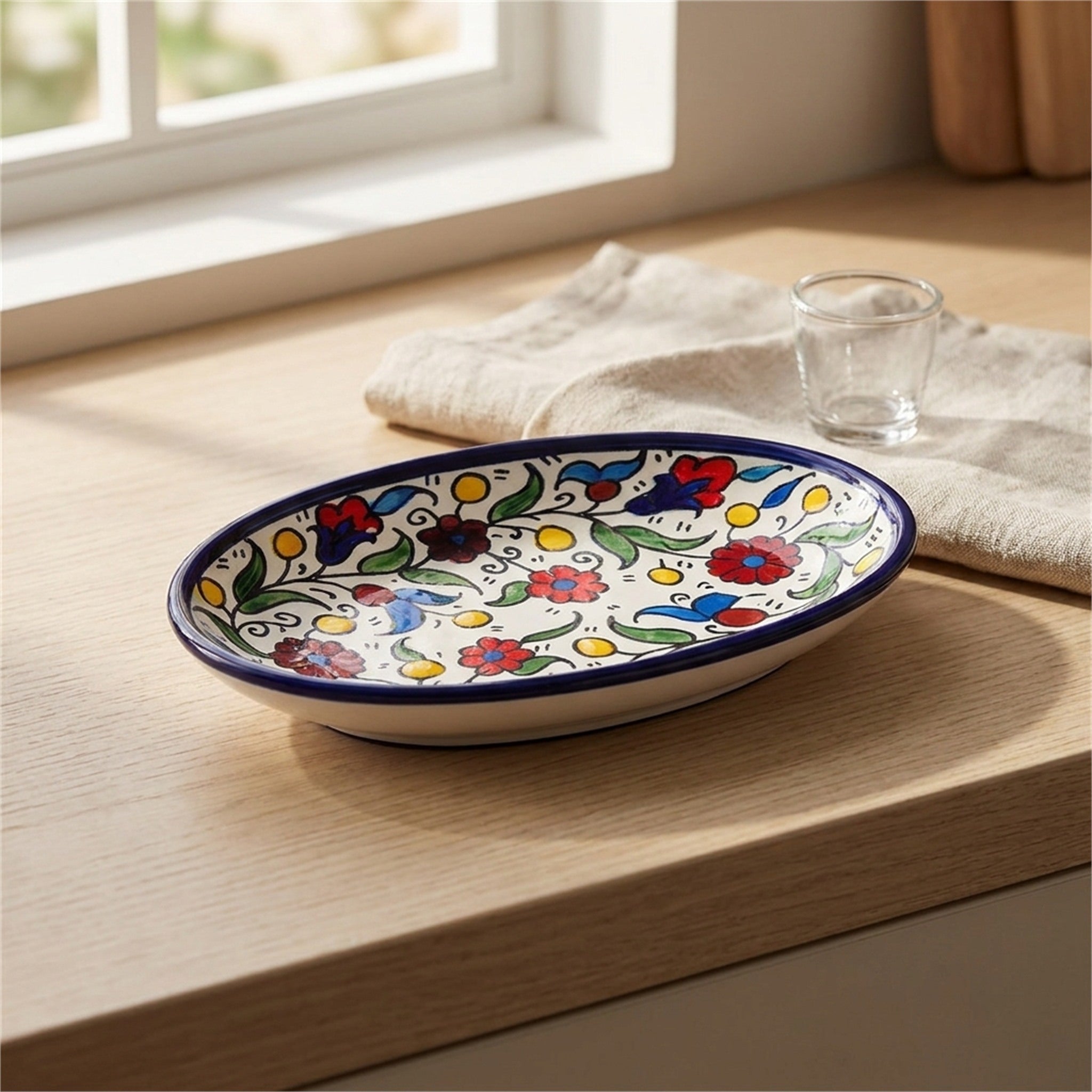 Ceramic Oval Serving Dish 5.51 Inch in Floral, styled on a set table