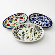 Ceramic Oval Serving Dish 5.51 Inch shown in all three hand-painted patterns