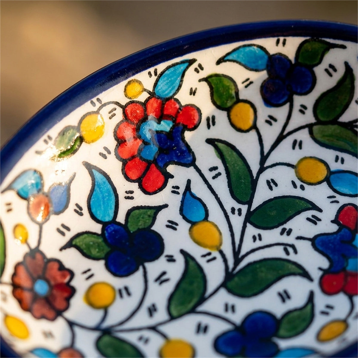 Ceramic Oval Serving Dish 6.69 Inch in Floral, close-up of the hand-painted detail