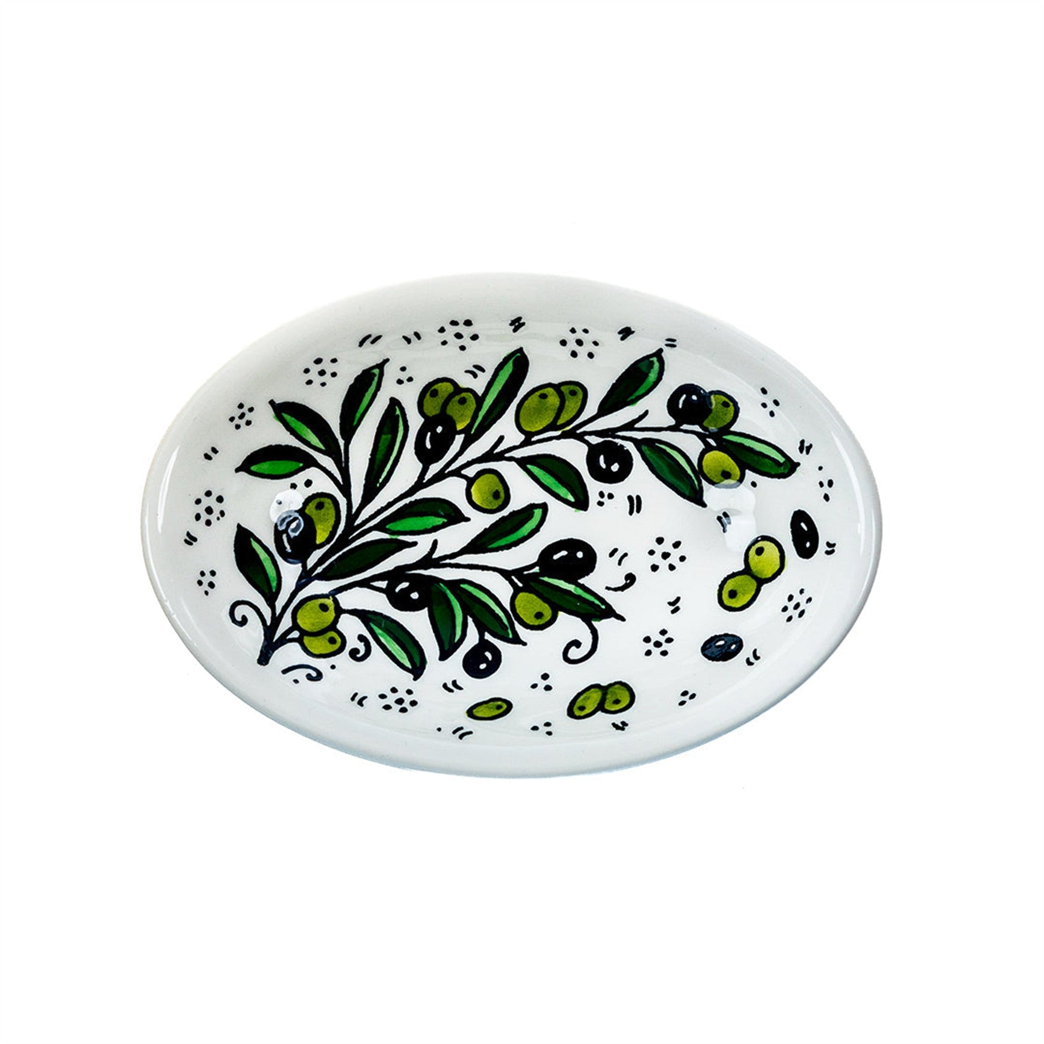 Ceramic Oval Serving Dish 6.69 Inch in Olive Green, seen from above
